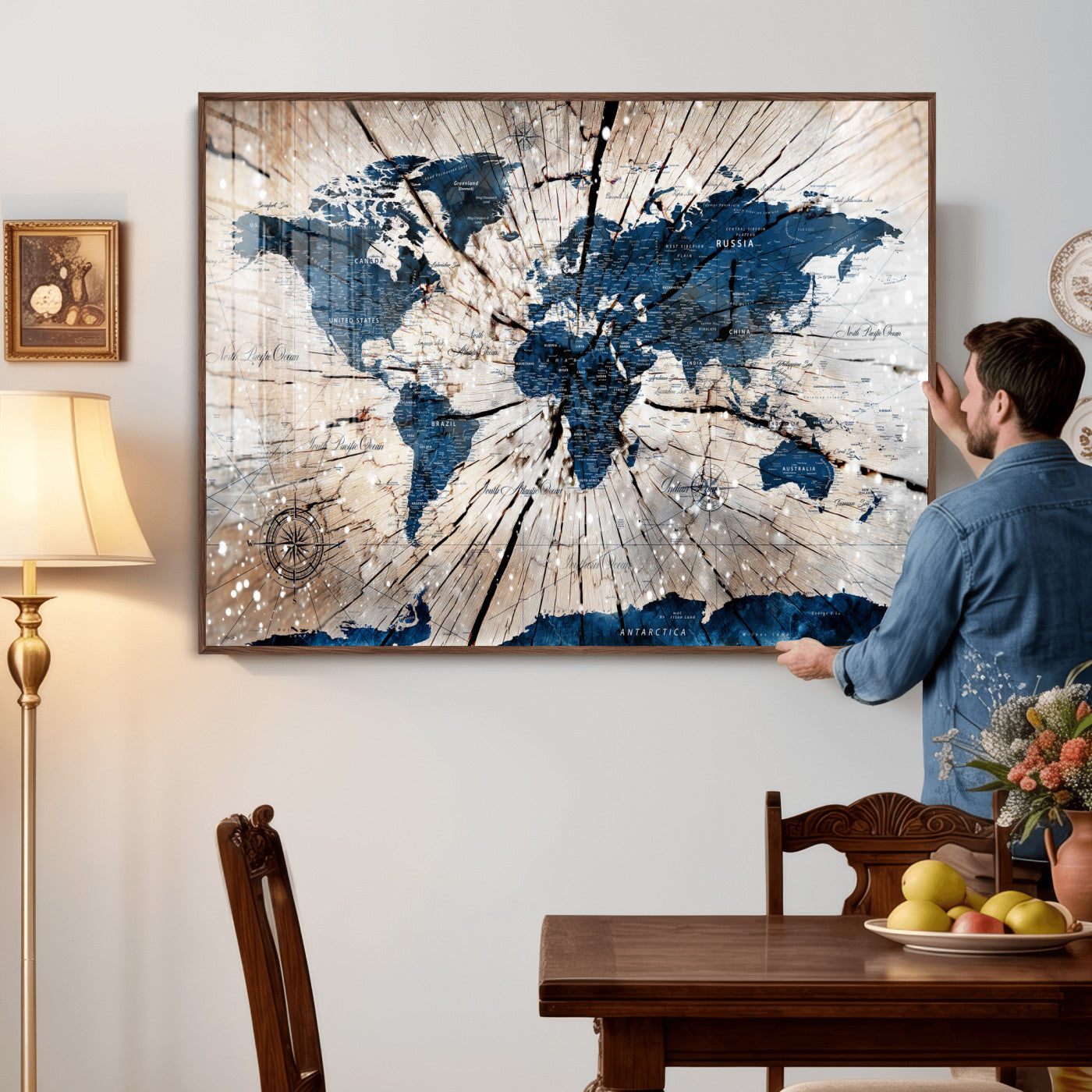 19478704-MGV-CV-36X24 - World Map Wall Art Canvas Print, Modern Decorative Framed Map Artwork Prints for Living Room, Office, Bedroom Wall Decor