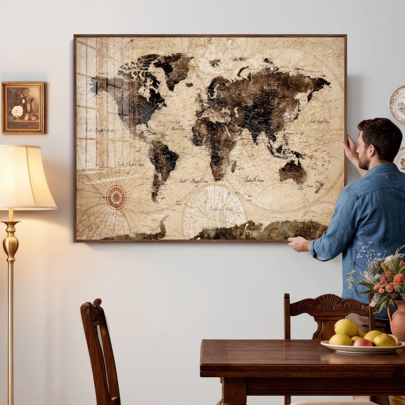 47657418-MGV-CV-36X24 - World Map Wall Art Canvas Print, Modern Decorative Framed Map Artwork Prints for Living Room, Office, Bedroom Wall Decor
