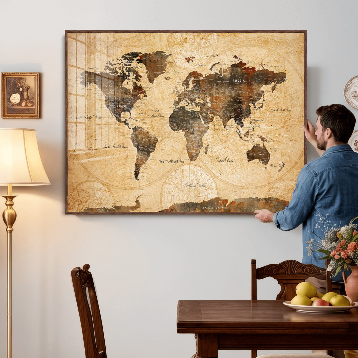 63156625-MGV-CV-36X24 - World Map Wall Art Canvas Print, Modern Decorative Framed Map Artwork Prints for Living Room, Office, Bedroom Wall Decor