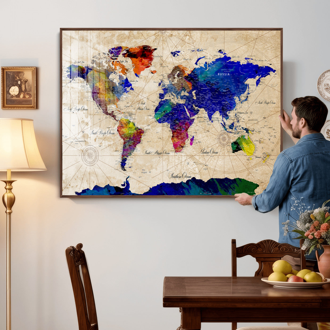 26284075-MGV-CV-36X24 - World Map Wall Art Canvas Print, Modern Decorative Framed Map Artwork Prints for Living Room, Office, Bedroom Wall Decor