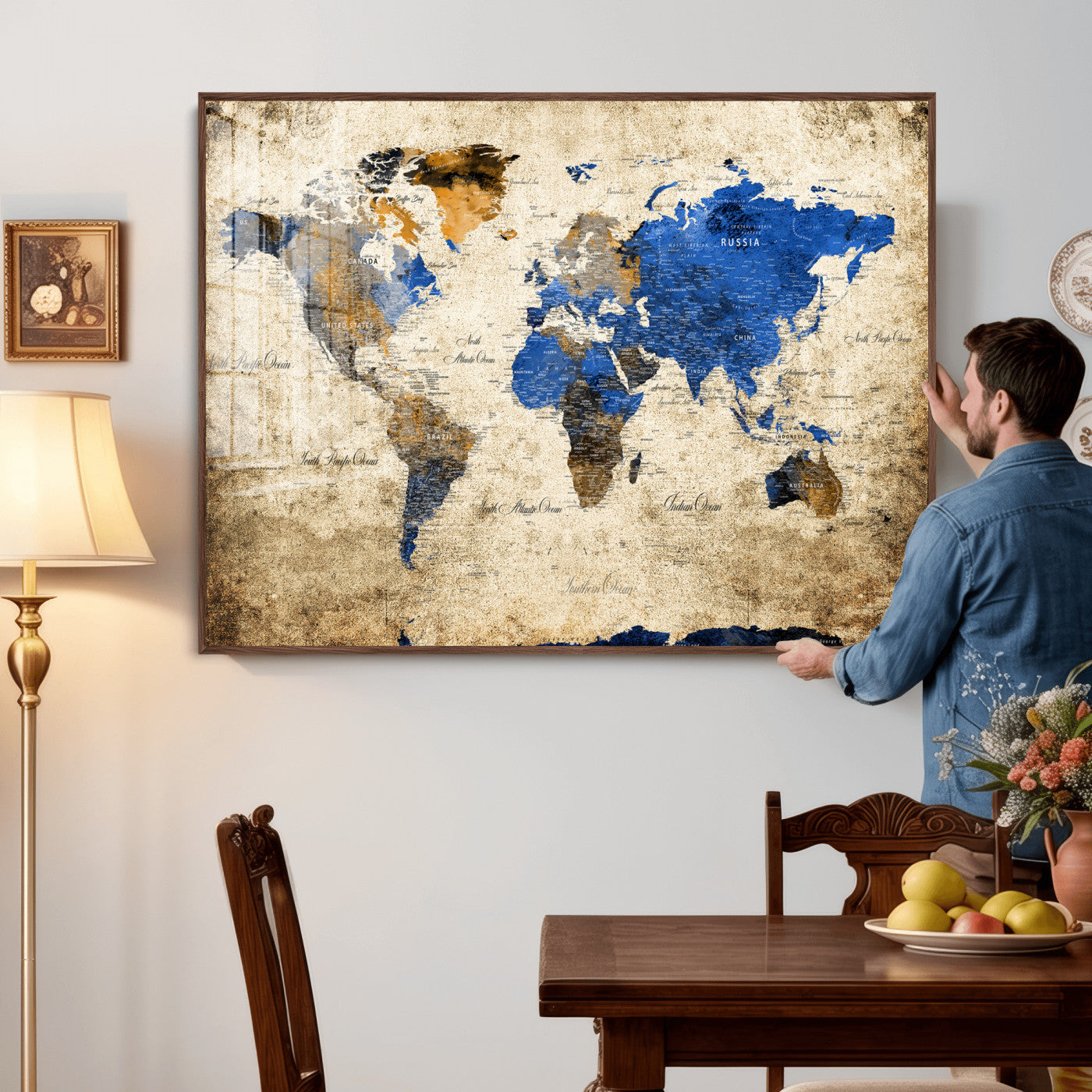 27314341-MGV-CV-36X24 - World Map Wall Art Canvas Print, Modern Decorative Framed Map Artwork Prints for Living Room, Office, Bedroom Wall Decor