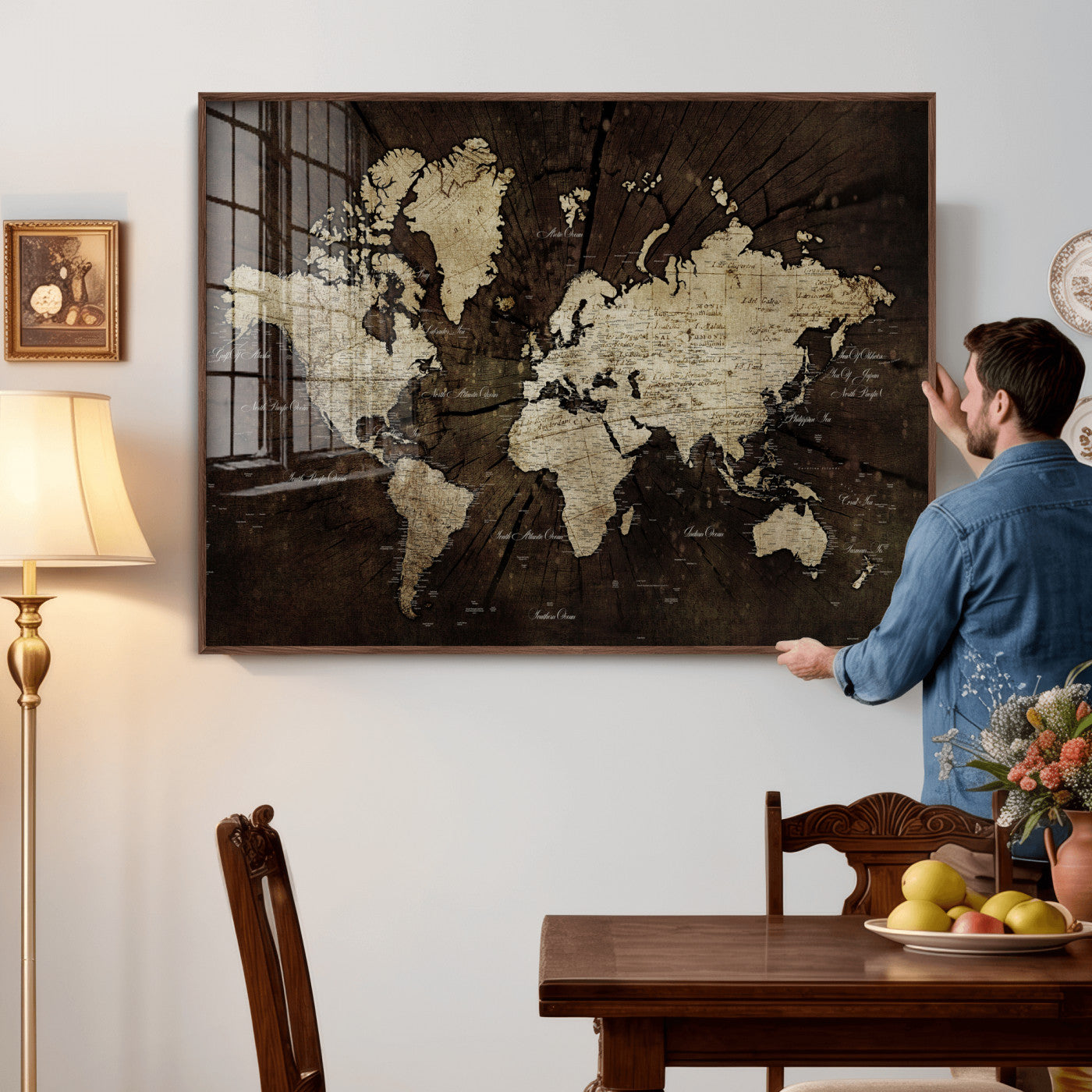 40991509-MGV-CV-36X24 - World Map Wall Art Canvas Print, Modern Decorative Framed Map Artwork Prints for Living Room, Office, Bedroom Wall Decor