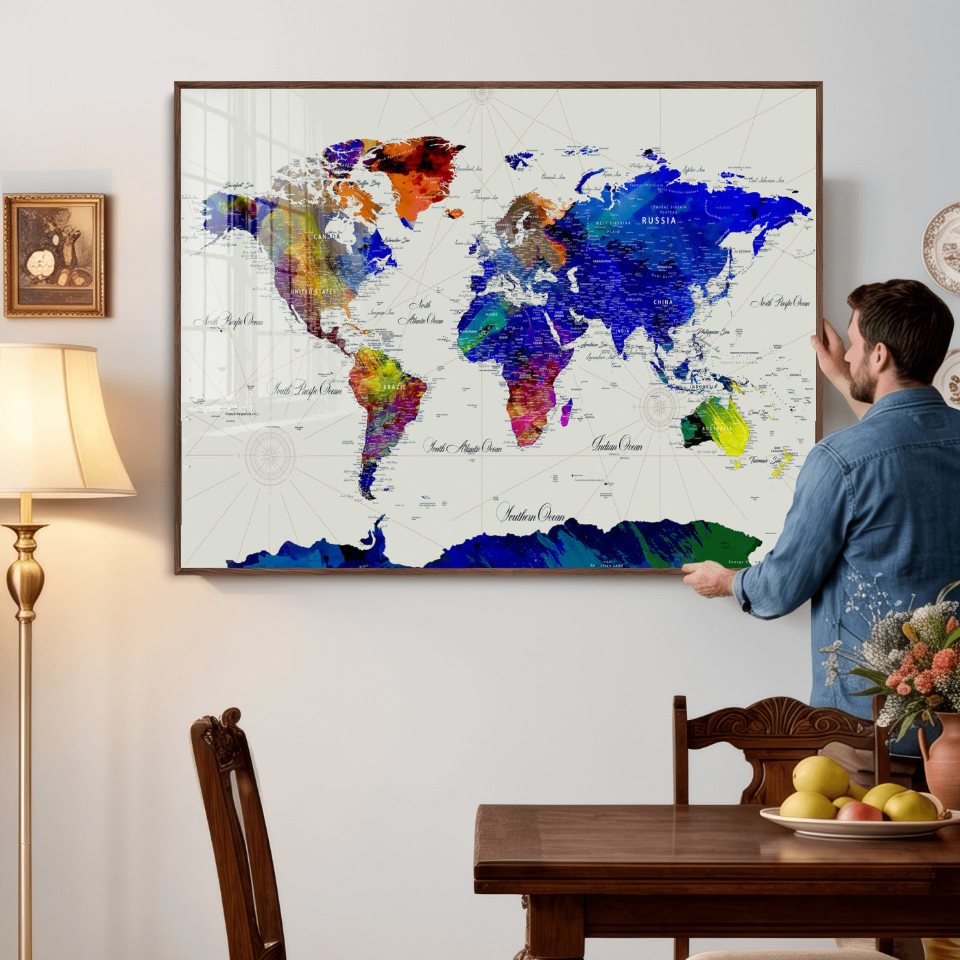 49670038-MGV-CV-36X24 - World Map Wall Art Canvas Print, Modern Decorative Framed Map Artwork Prints for Living Room, Office, Bedroom Wall Decor