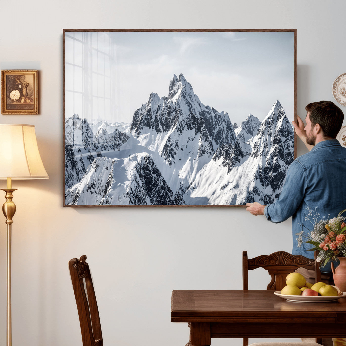33126265-MGV-CV-36X24 - Snowy Mountain Range Canvas Print, Alpine Peaks Landscape Wall Art, Framed Canvas Ready to Hang