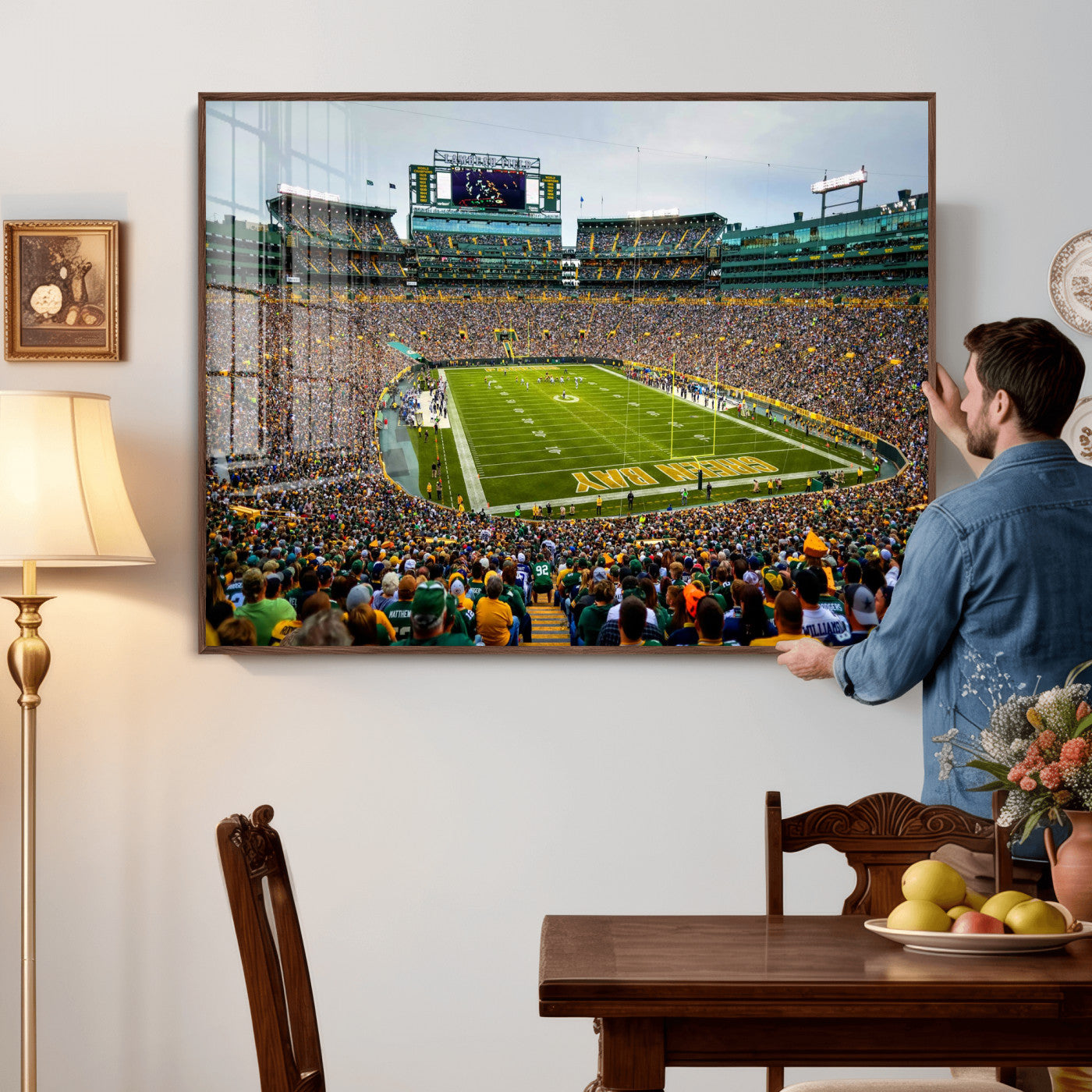56521752-MGV-CV-36X24 - Green Bay Packers Stadium Wall Art Canvas Print, Lambeau Field Football Stadium Artwork, Framed Wall Art Ready to Hang