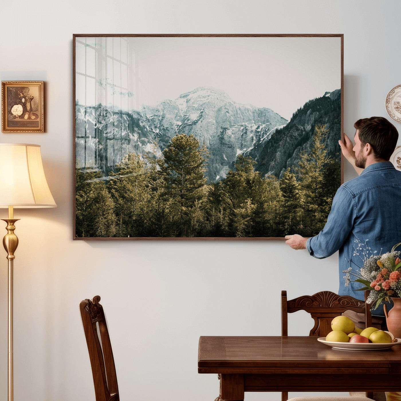 48479662-MGV-CV-36X24 - Mountain Forest Wall Art Canvas Print, Alpine Landscape Nature Photography, Moody Wilderness Wall Decor