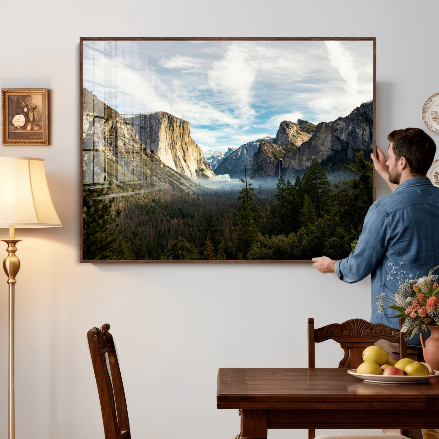 15089394-MGV-CV-36X24 - Yosemite Valley Mountain Landscape Wall Art Canvas Print, Granite Cliff Forest Valley Canvas Print, California National Park Scenic Art Printing