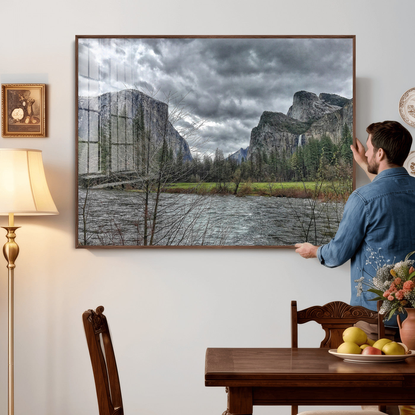75582552-MGV-CV-36X24 - Yosemite Valley River Landscape Wall Art Canvas Print, Granite Cliffs Forest River Canvas Print, California National Park Moody Scenic Art Printi