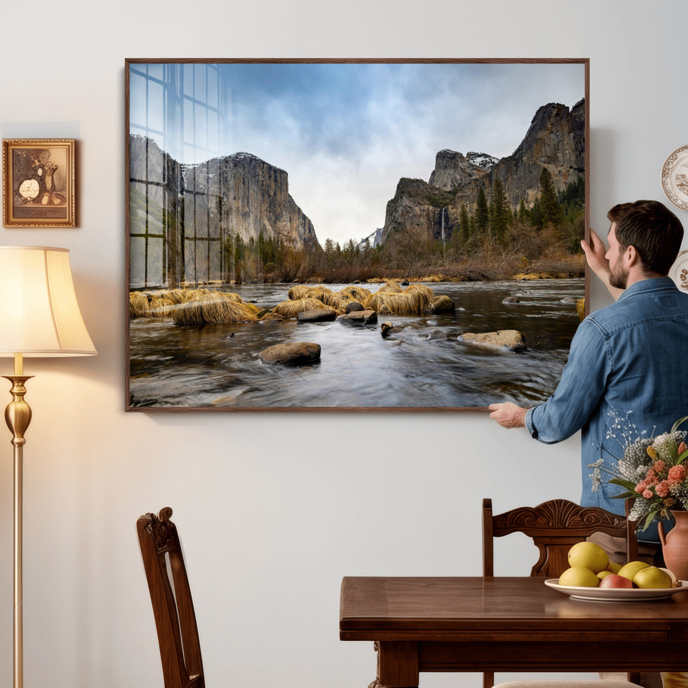 20458404-MGV-CV-36X24 - Yosemite Valley Mountain Landscape Wall Art Canvas Print, Granite Cliff Forest Valley Canvas Print, California National Park Scenic Art Printing