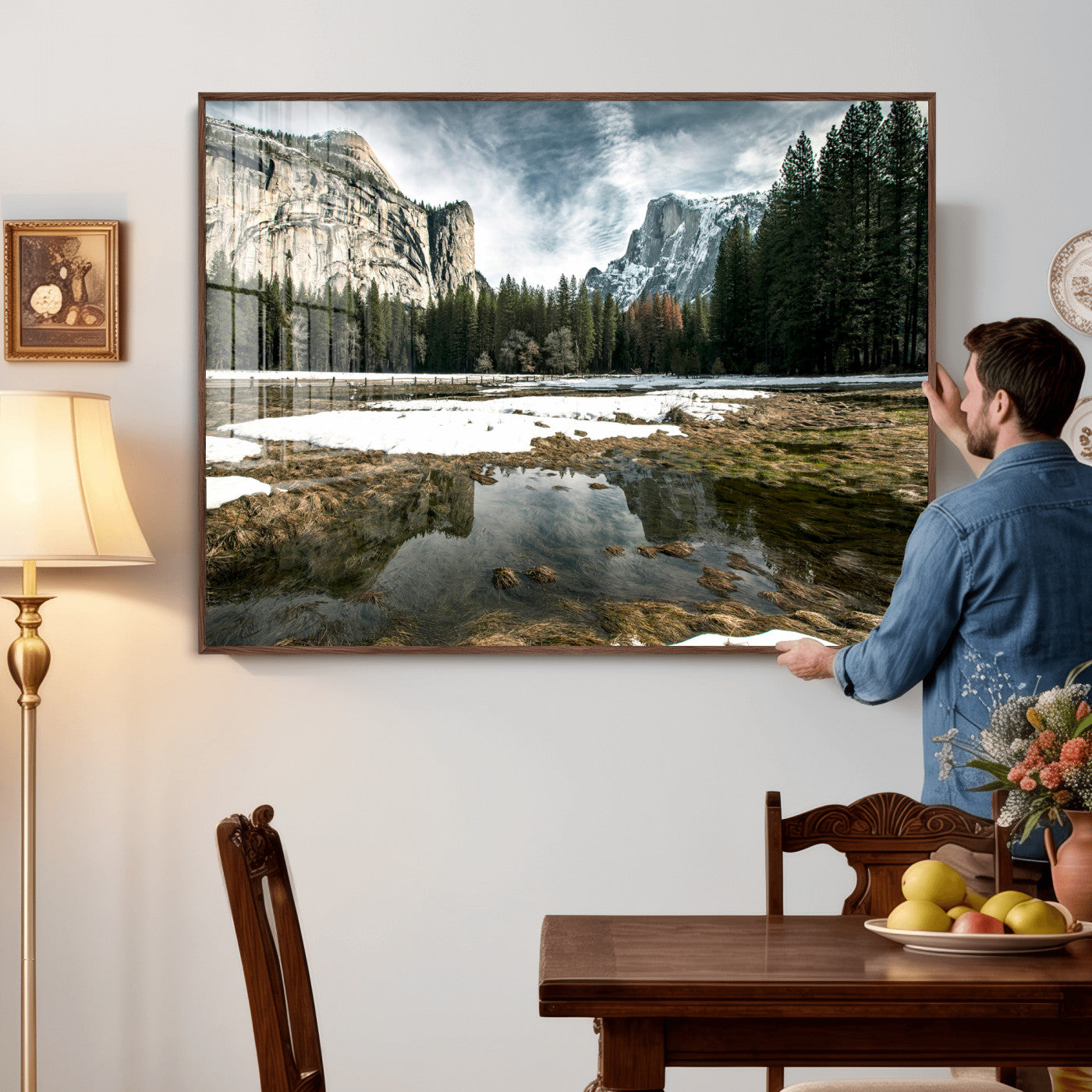 14527348-MGV-CV-36X24 - Yosemite Valley Mountain Landscape Wall Art Canvas Print, Granite Cliff Forest Valley Canvas Print, California National Park Scenic Art Printing