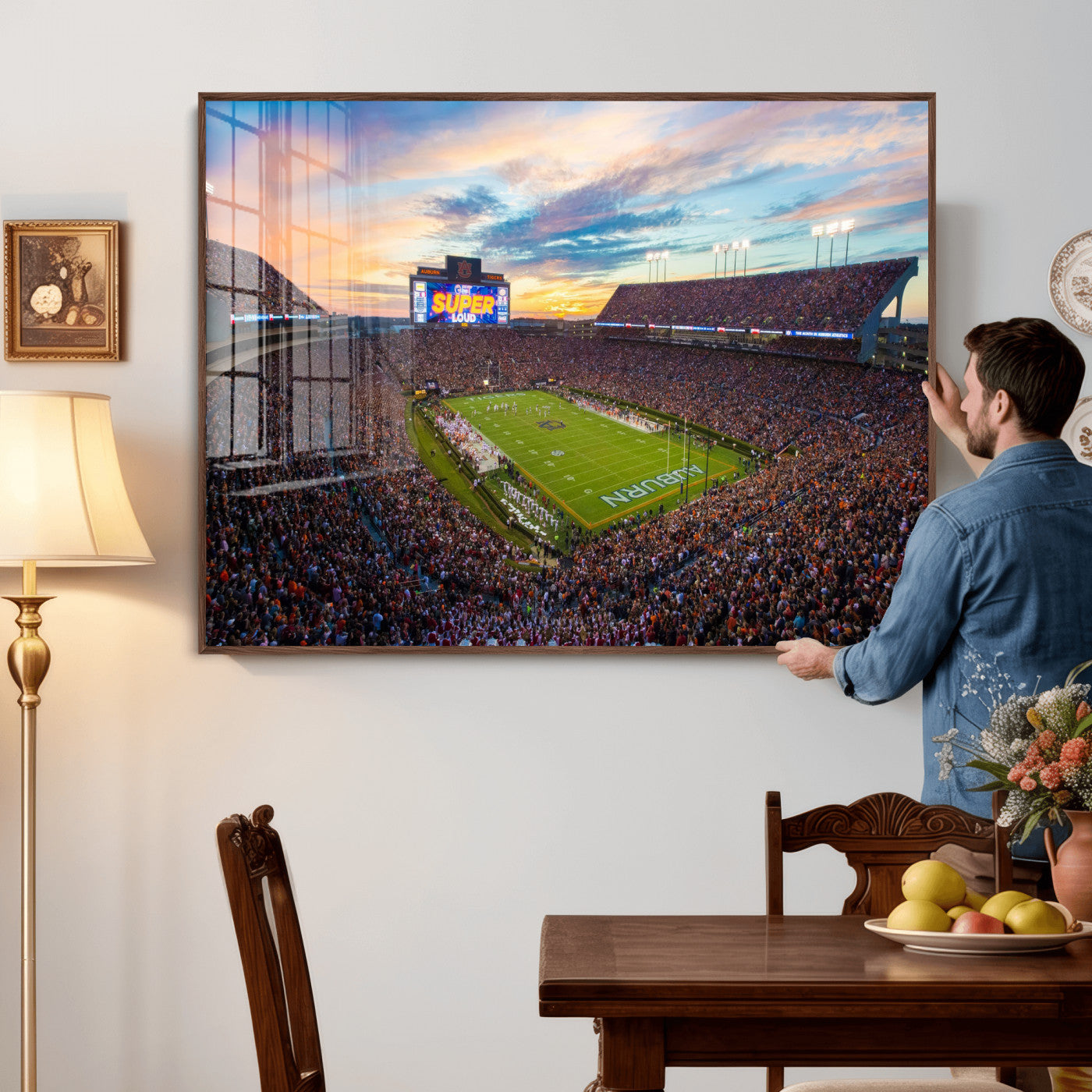 75203764-MGV-CV-36X24 - Auburn Stadium Sunset Wall Art Canvas Print, Jordan Hare Stadium Game Day Crowd, Auburn Tigers Football Artwork