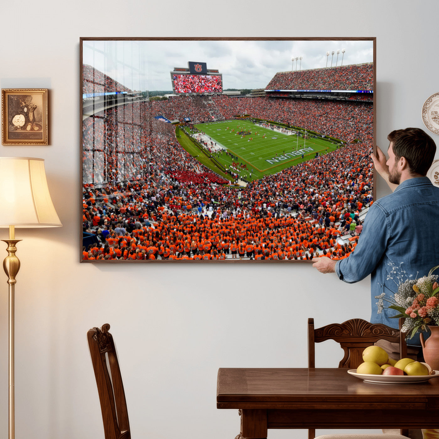 82562490-MGV-CV-36X24 - Auburn Stadium Sunset Wall Art Canvas Print, Jordan Hare Stadium Game Day Crowd, Auburn Tigers Football Artwork