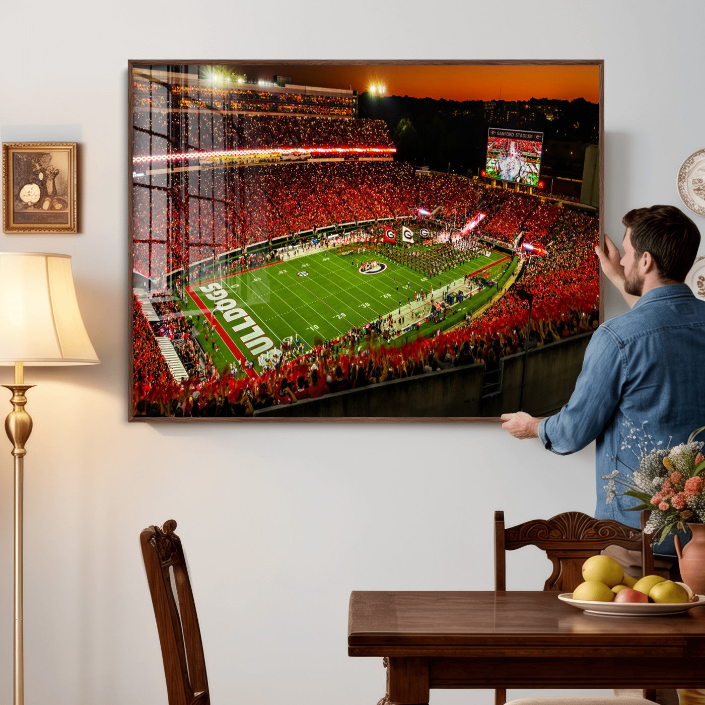 48894104-MGV-CV-36X24 - Georgia Bulldogs Stadium Wall Art Canvas Print, Sanford Stadium Night Game Panorama, College Football Crowd Wall Decor