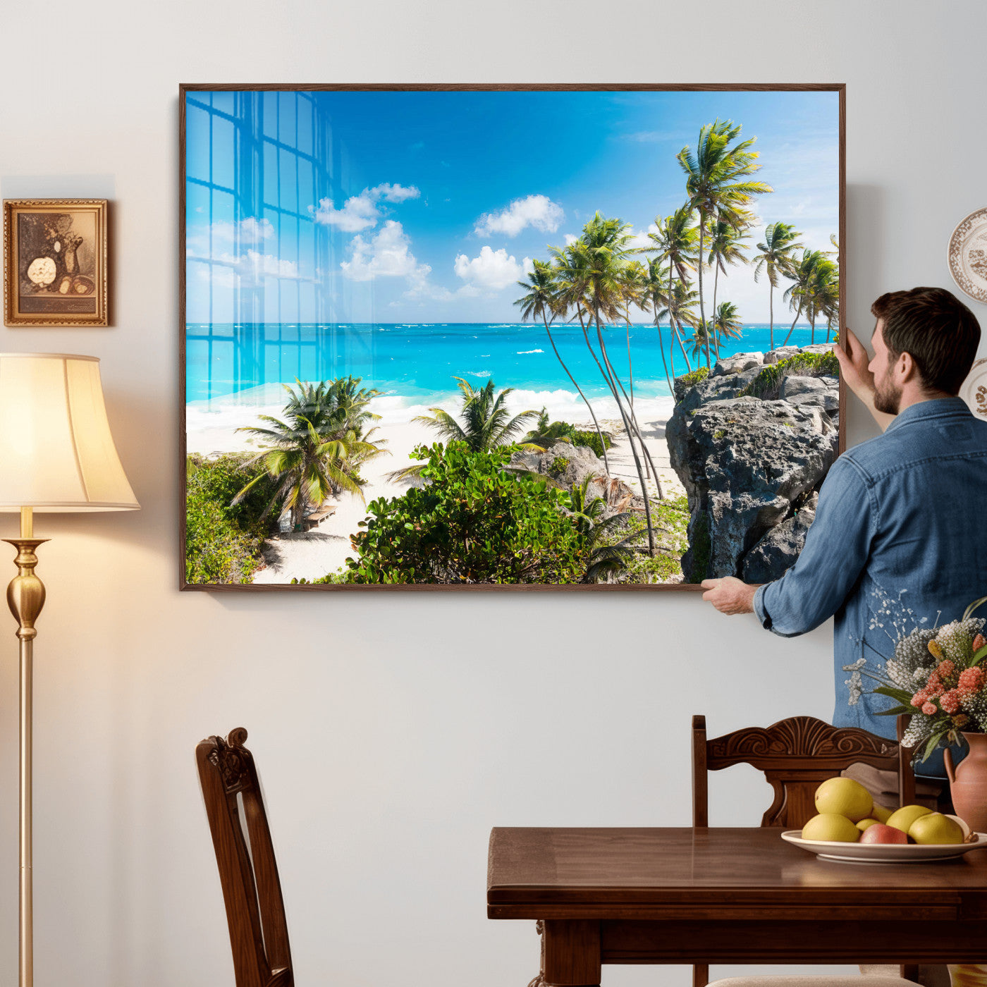 98605610-MGV-CV-36X24 - Tropical Beach Wall Art Canvas Print, Palm Tree Ocean Landscape Photography, Caribbean Coastal Artwork