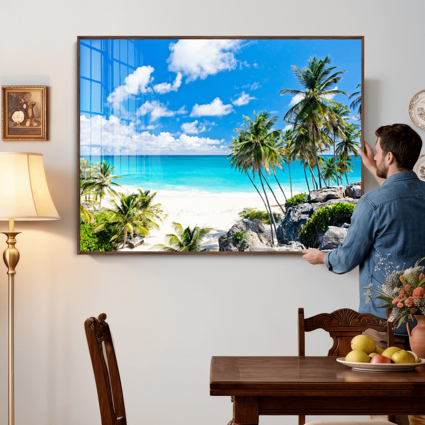 51097197-MGV-CV-36X24 - Tropical Beach Wall Art Canvas Print, Palm Tree Ocean Landscape Photography, Caribbean Coastal Artwork