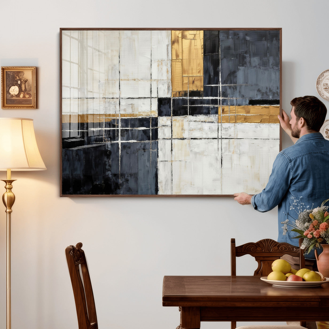 78975677-MGV-CV-36X24 - Gold Abstract Wall Art Canvas Print, Modern Luxury Geometric Painting Wall Decor for Living Room and Office