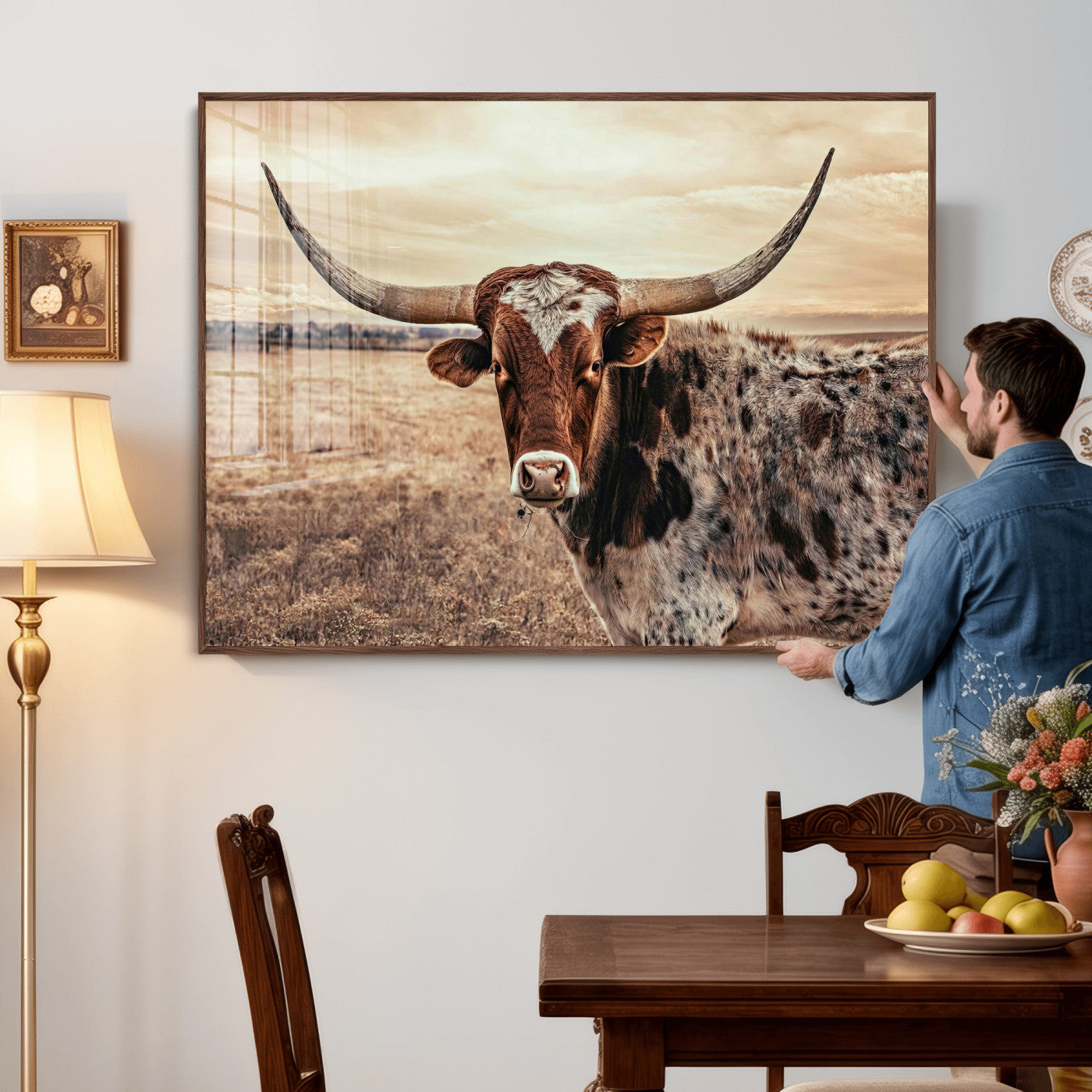 55805825-MGV-CV-36X24 - Texas Longhorn Wall Art Canvas Print – Western Cattle Ranch Artwork for Rustic Farmhouse Decor