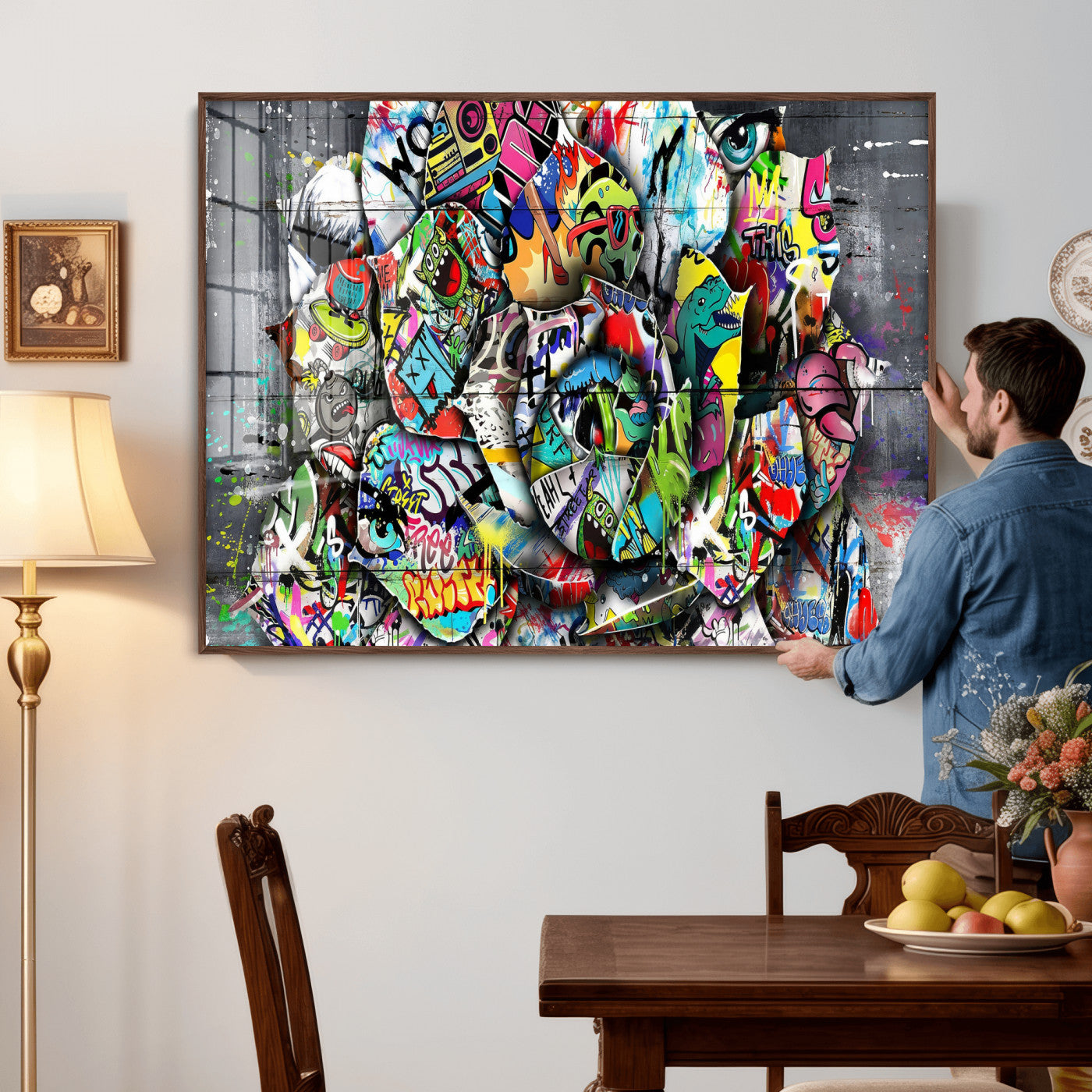 77553344-MGV-CV-36X24 - Abstract Graffiti Collage Street Art Wall Art Canvas Print, Colorful Urban Pop Art Canvas Print, Modern Graffiti Patchwork Contemporary Art Printing