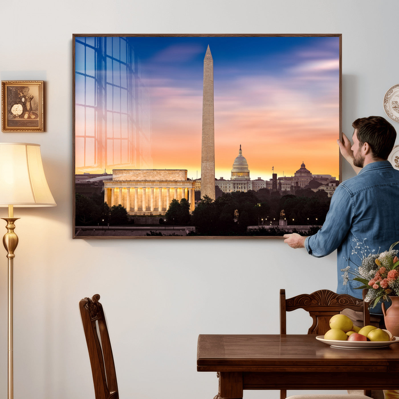 72704063-MGV-CV-36X24 - Washington DC Skyline Wall Art Canvas Print – Lincoln Memorial, Washington Monument & Capitol Artwork Print