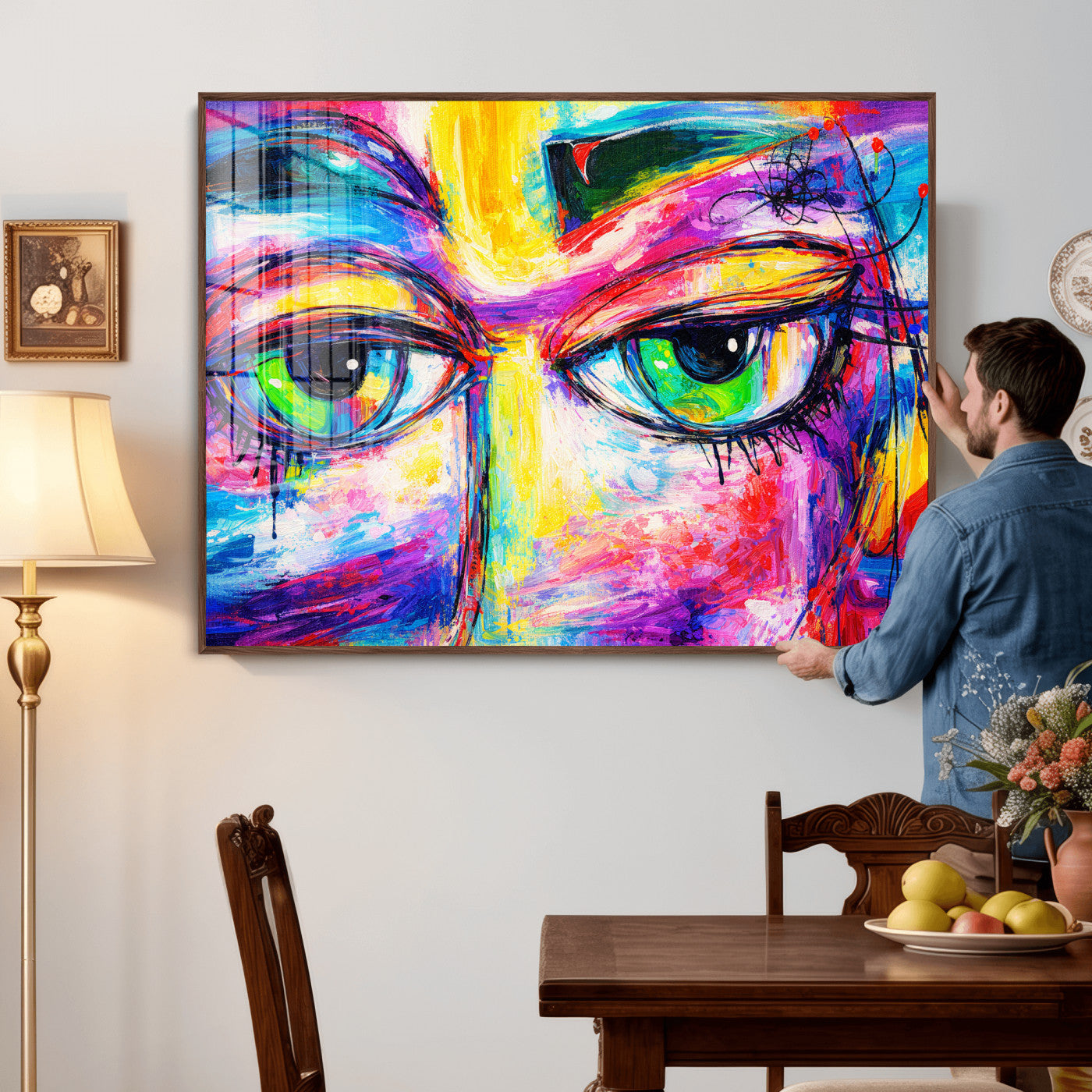 99390655-MGV-CV-36X24 - Colorful Abstract Face Wall Art Canvas Print – Modern Pop Art Portrait Artwork for Contemporary Living Room Decor