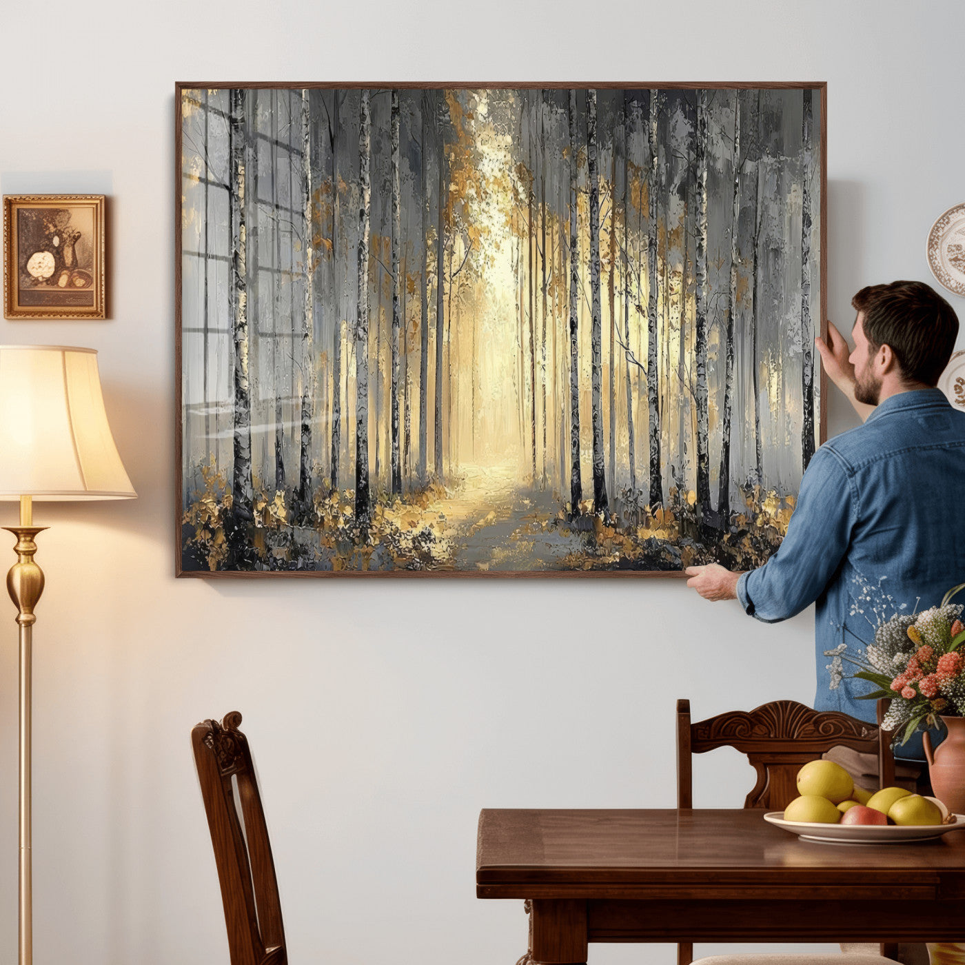 41017042-MGV-CV-36X24 - Abstract Birch Forest Wall Art Canvas Print – Modern Neutral Woodland Landscape Artwork for Living Room Decor