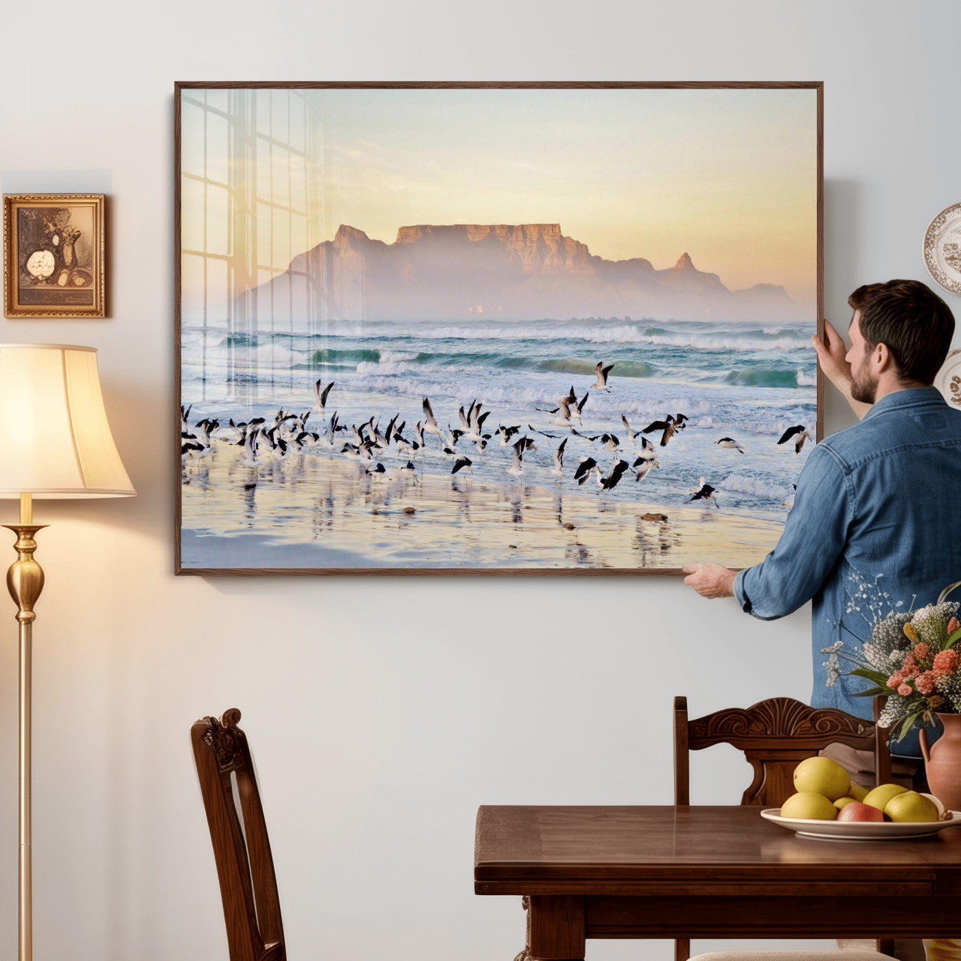 78989362-MGV-CV-36X24 - Seagulls Over Ocean Wall Art Canvas Print – Coastal Beach Landscape Artwork for Living Room Decor