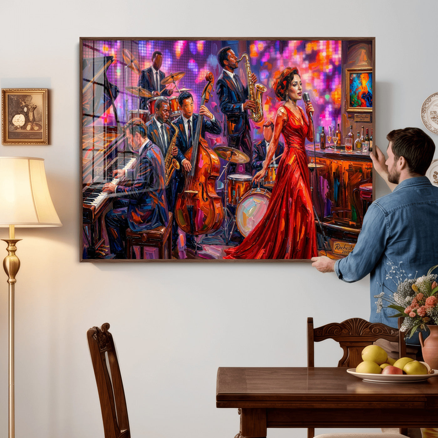 620930J20-MGV-CV-36X24 - Jazz Band Canvas Wall Art — Jazz Club Singer Saxophone Print | Music Wall Decor | Bar Restaurant Art | Music Lover Gift | Jazz Home Decor