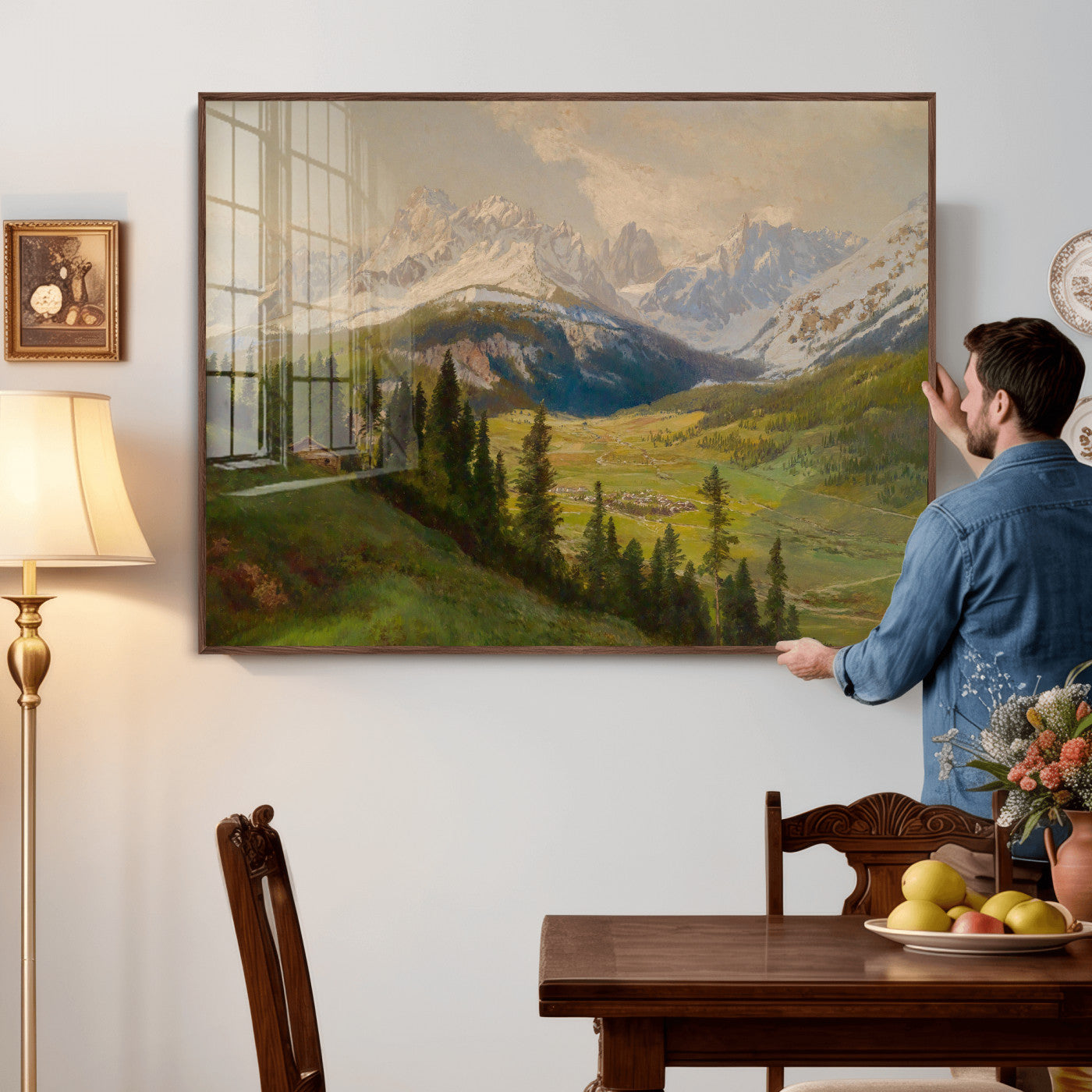 23120262-MGV-CV-36X24 - Konrad Petrides Sexten Village Canvas Print, Alpine Mountain Valley Painting, Dolomites Landscape Art