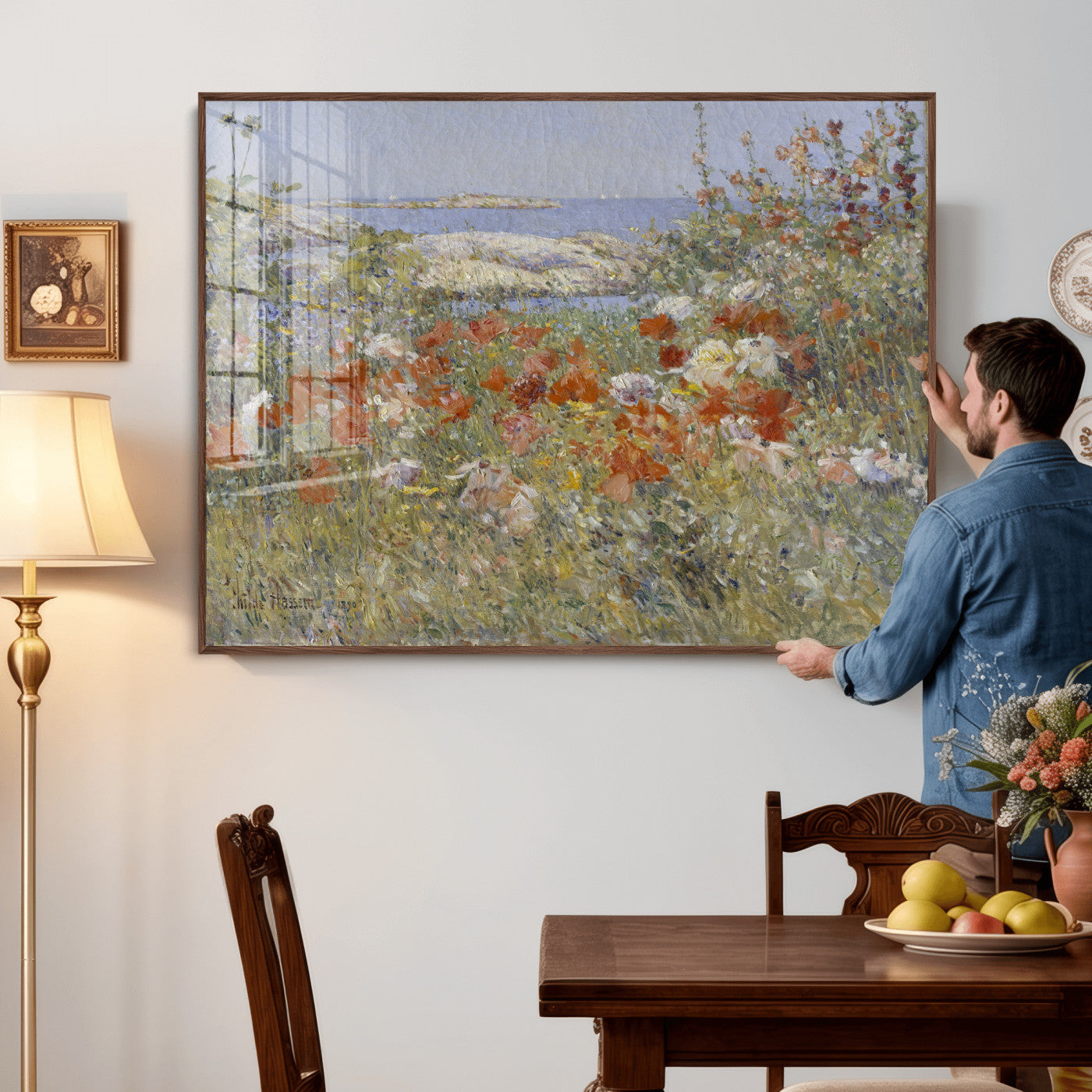 54770907-MGV-CV-36X24 - Childe Hassam Celia Thaxter Garden Canvas — 1890 American Impressionist Poppy Floral Print | Isles of Shoals Coastal Art | Classic Gift