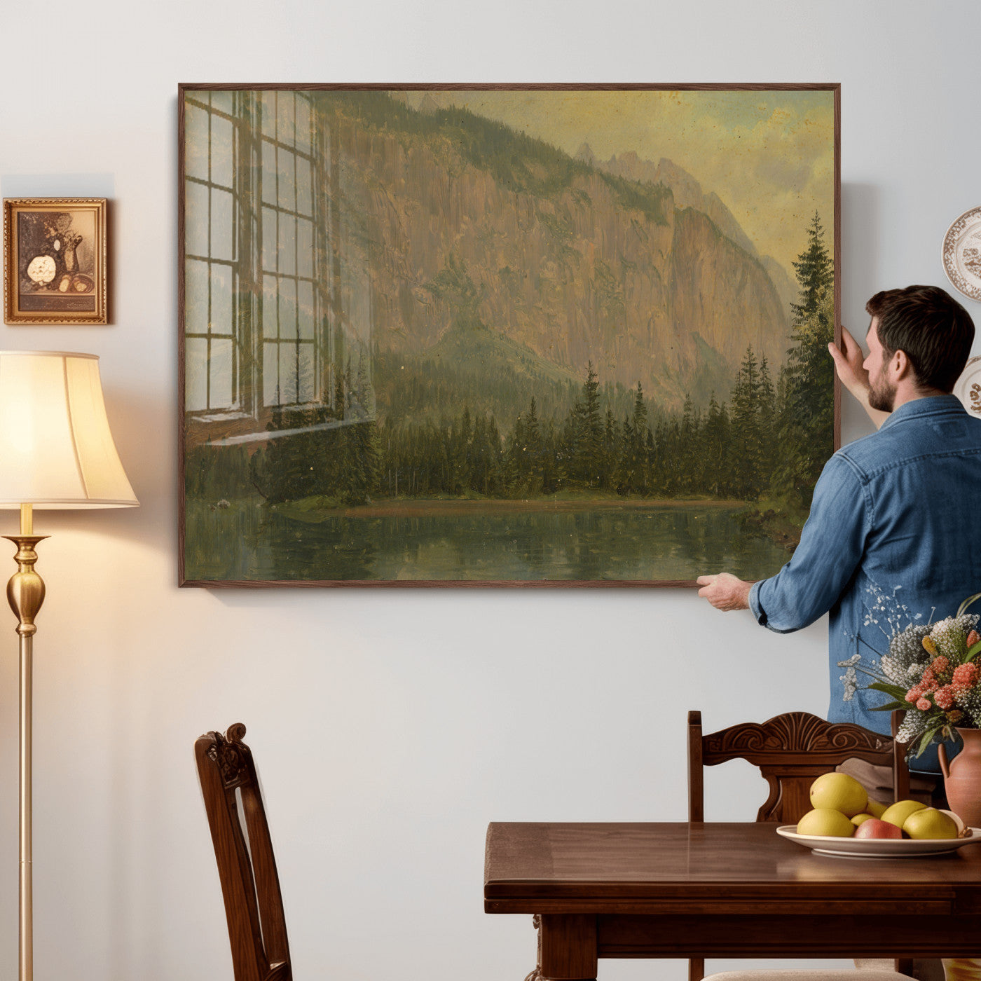 76844524-MGV-CV-36X24 - Frederic Edwin Church Hintersee Canvas Print, Hudson River School Mountain Lake Painting 1868, American Romantic Landscape, Vintage Nature Wall Art