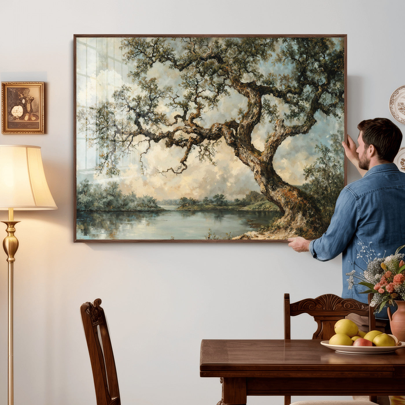 63857726-MGV-CV-36X24 - Old Oak Tree Canvas Wall Art, Turner Inspired Romantic Landscape Print, Vintage Nature Painting, Living Room Wall Decor, Antique Style Tree Art