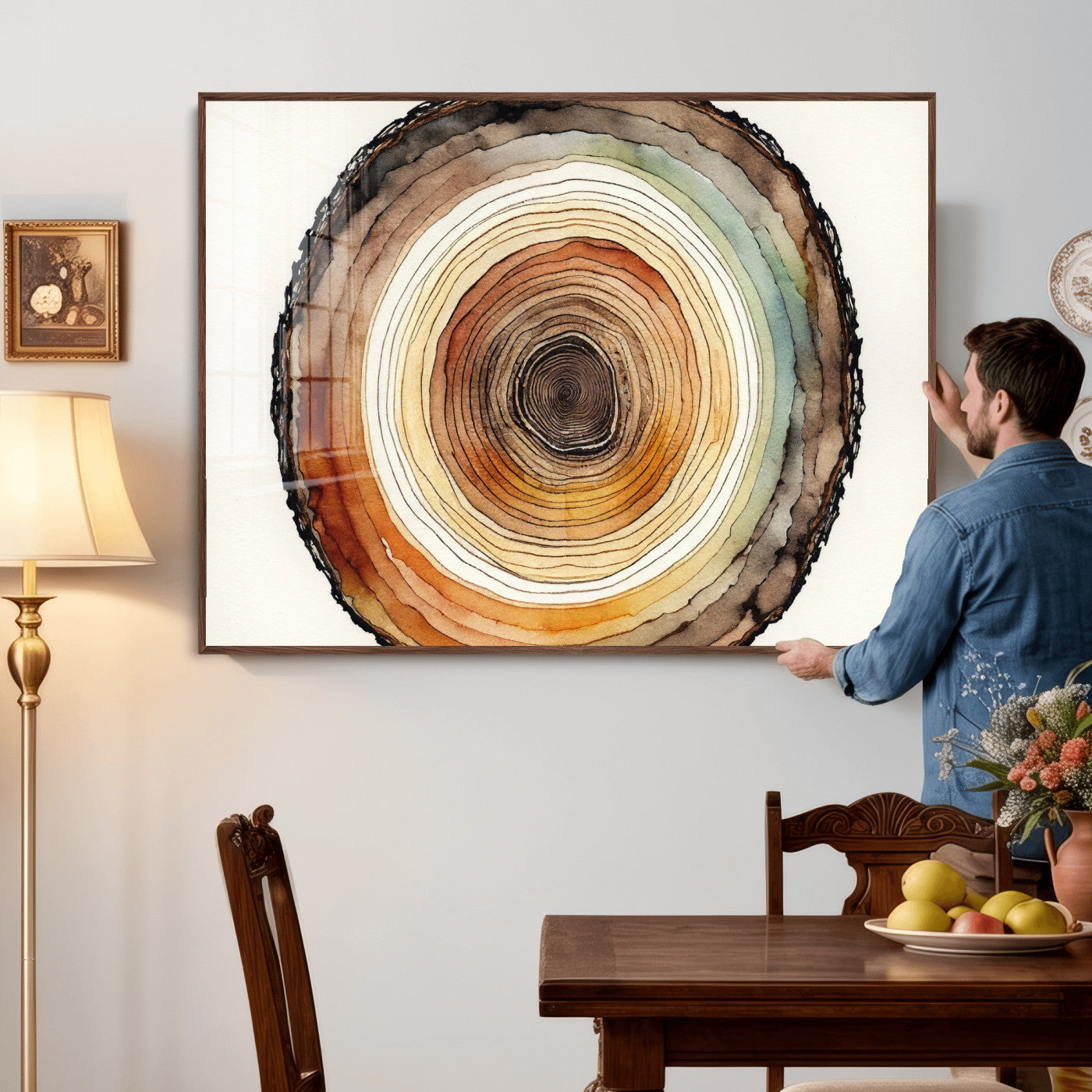 13719680-MGV-CV-36X24 - Natural Wood Slice Wall Art Canvas Print, Tree Ring Wall Art, Framed Abstract Nature Wall Decor, Earth Tone Statement Canvas Print
