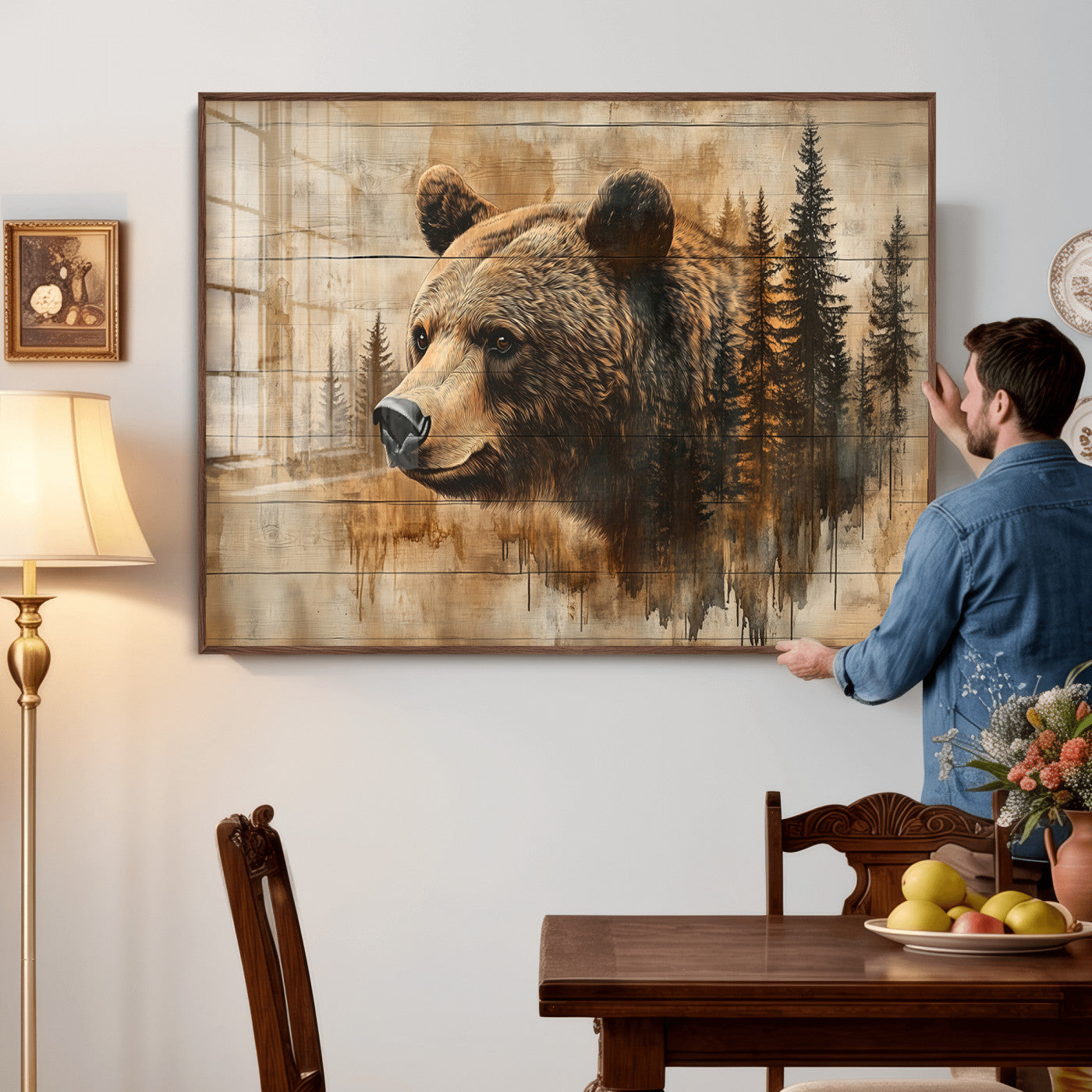 48378-MGV-CV-36X24 - Rustic Grizzly Bear Wall Art, Abstract Grizzly 399 Bear Wall Art Canvas Print - Woodland Wildlife