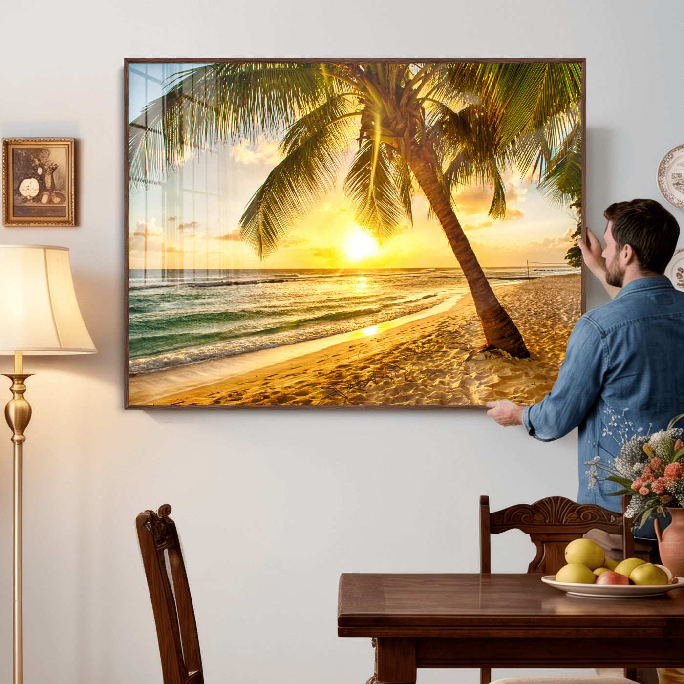 33628-MGV-CV-36X24 - Beach Sunset Canvas Wall Art Print - Tropical Beach Canvas Wall Art Print – Vibrant Palm Trees and