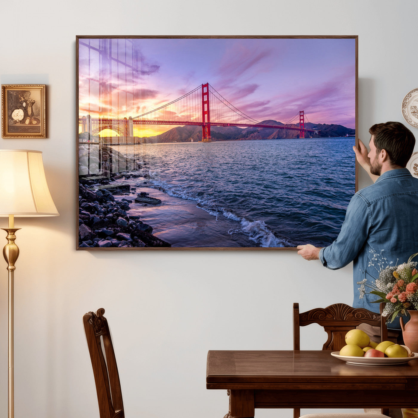 24256-MGV-CV-36X24 - Golden Gate Bridge Wall Art Print, San Francisco Sunset Canvas Wall Art, Cityscape Canvas Print for