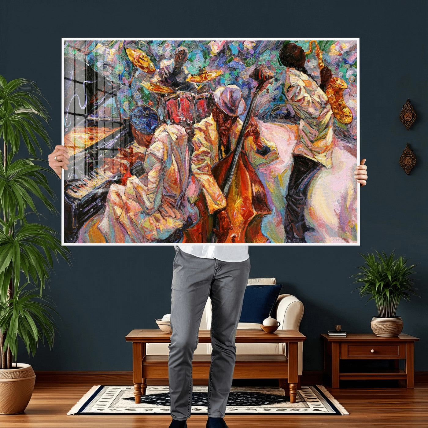 34929-MGV-CV-36X24 - African American Jazz Art Music Abstract Wall Art Painting Canvas Wall Art