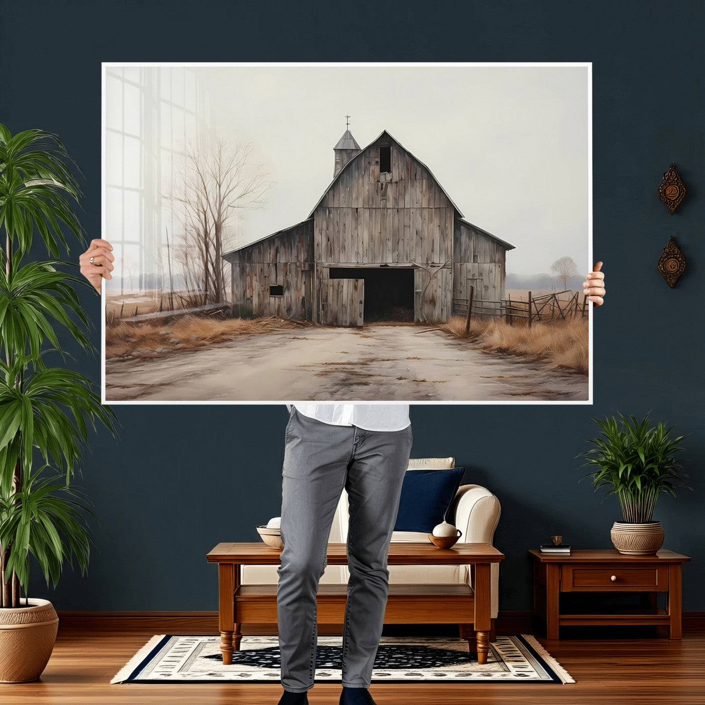 11602-MGV-CV-36X24 - Farmhouse Rustic Barn Wall Art Canvas Print – Framed and Ready to Hang – Perfect Addition to