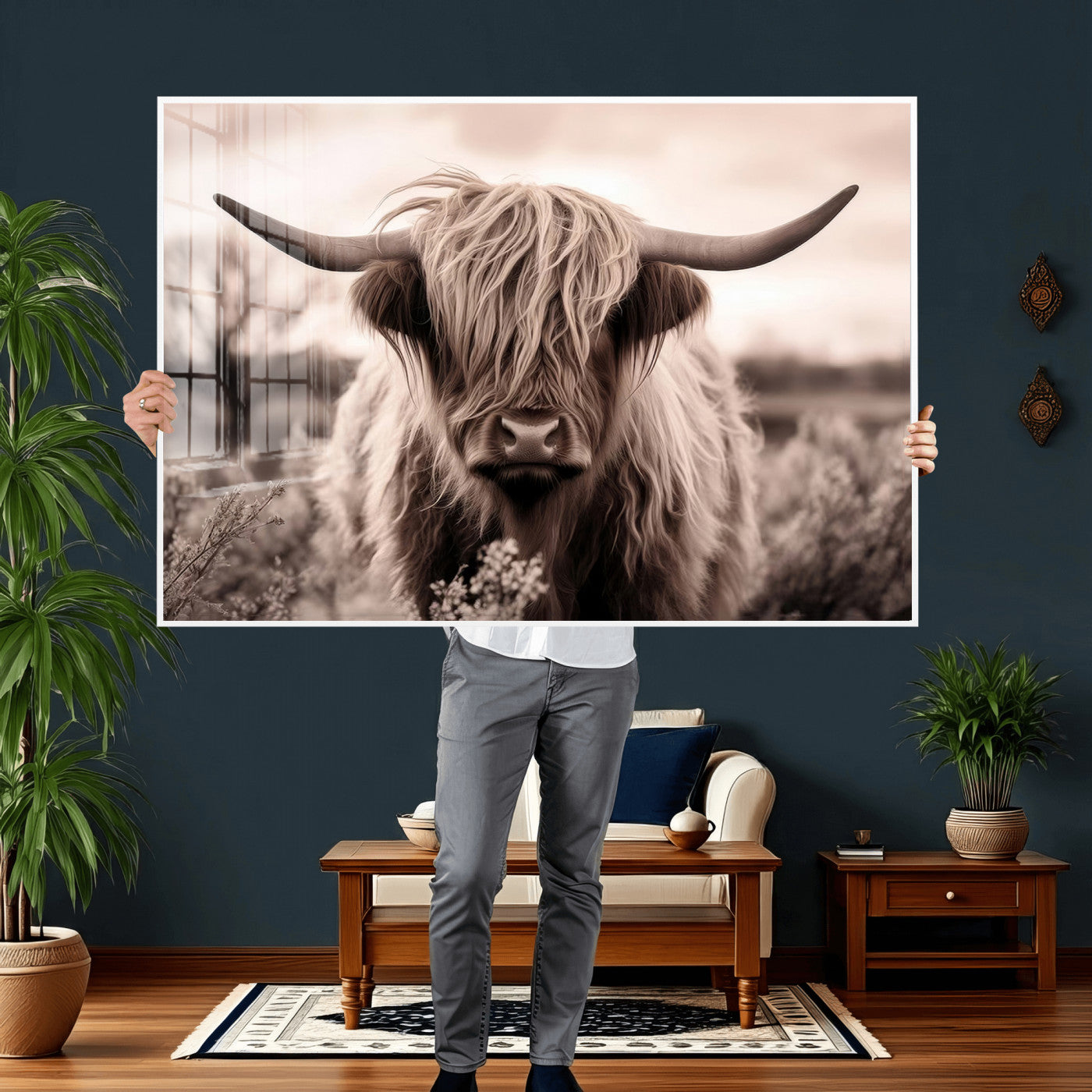 55903-MGV-CV-36X24 - Scottish Cow Longhorn Wall Art Canvas Print