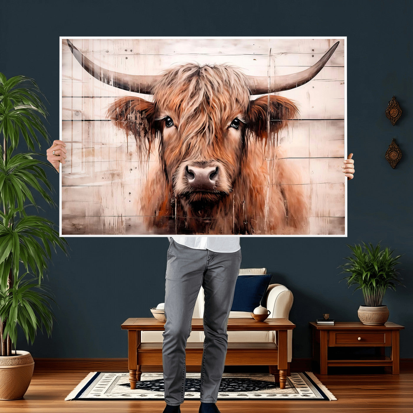 93730-MGV-CV-36X24 - Vintage Scottish Highland Cow Cattle Art Print Farmhouse Wall Art Canvas Print