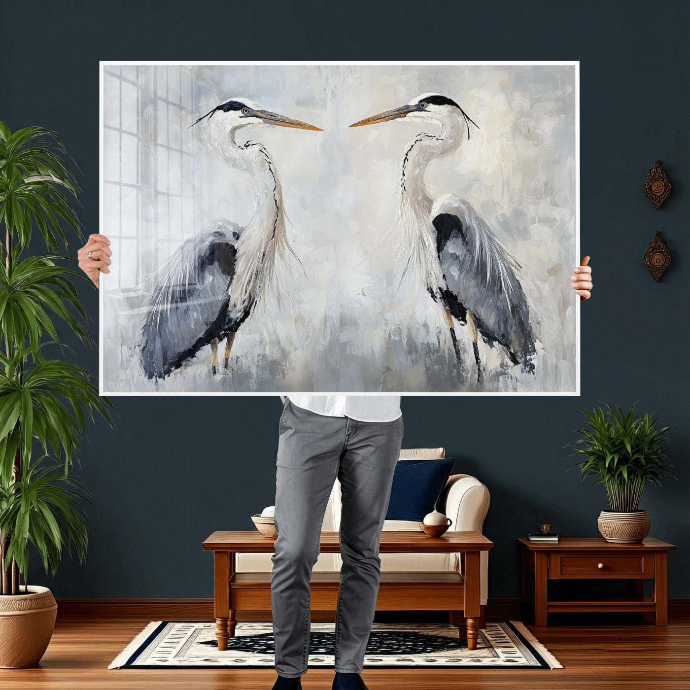 90806932-MGV-CV-36X24 - Heron Wall Art Wall Art Canvas Print, Framed Bird Canvas Decor Art Picture Print, Nature Inspired Perfect Coastal Minimalist Decor Artwork