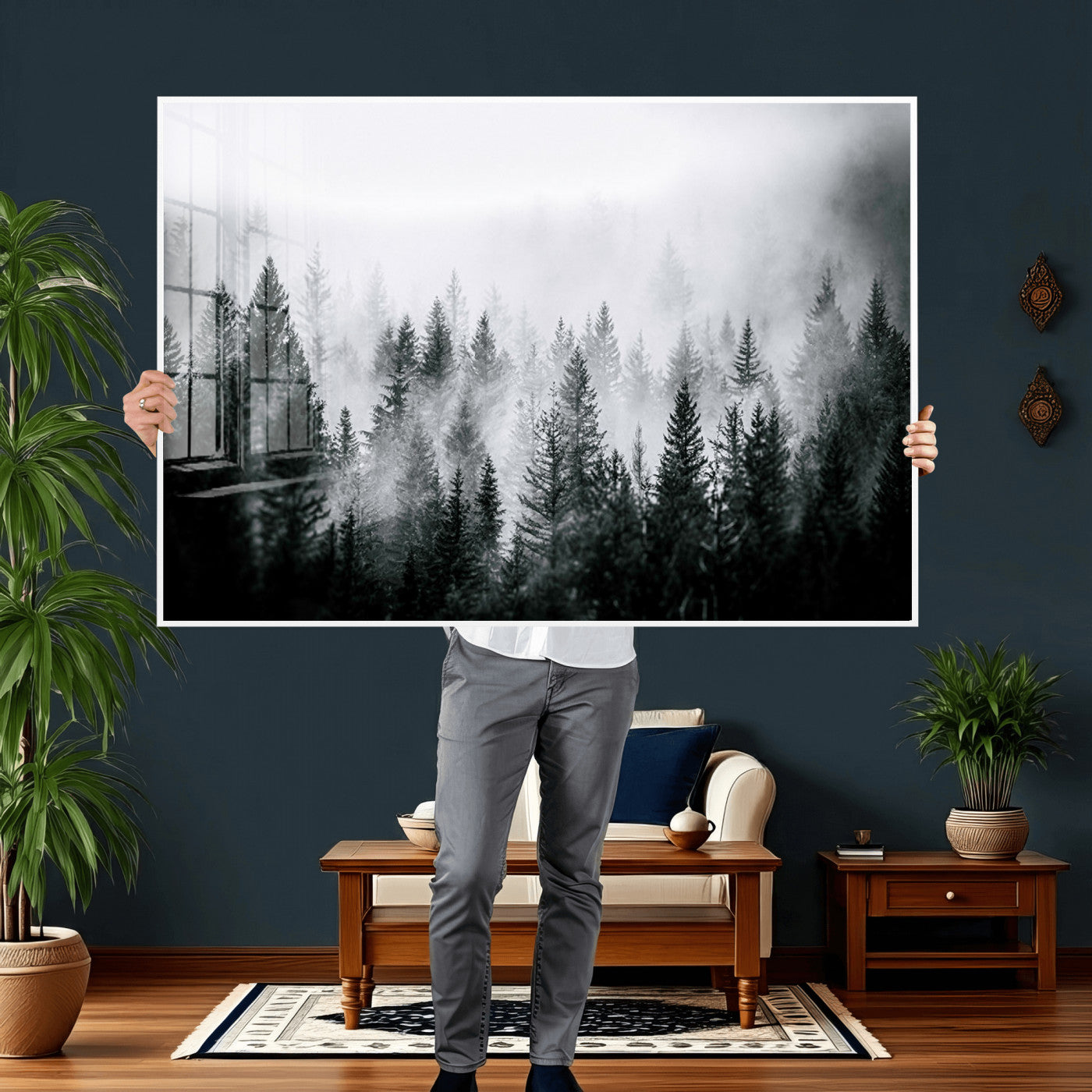 87750525-MGV-CV-36X24 - Foggy Forest Wall Art Canvas Print – Mountain Woodland Landscape Photography for Minimal Nature Home Decor