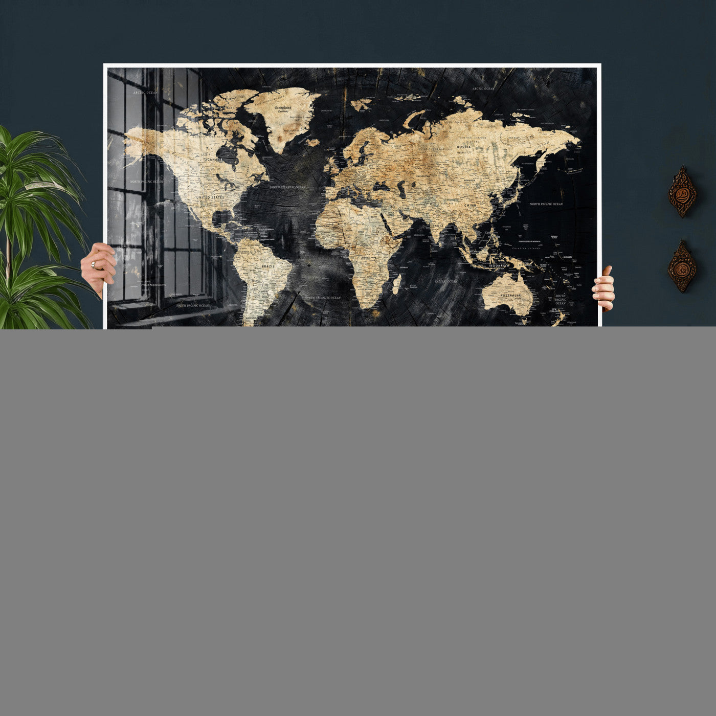 45535041-MGV-CV-36X24 - World Map Wall Art Canvas Print, Modern Decorative Framed Map Artwork Prints for Living Room, Office, Bedroom Wall Decor