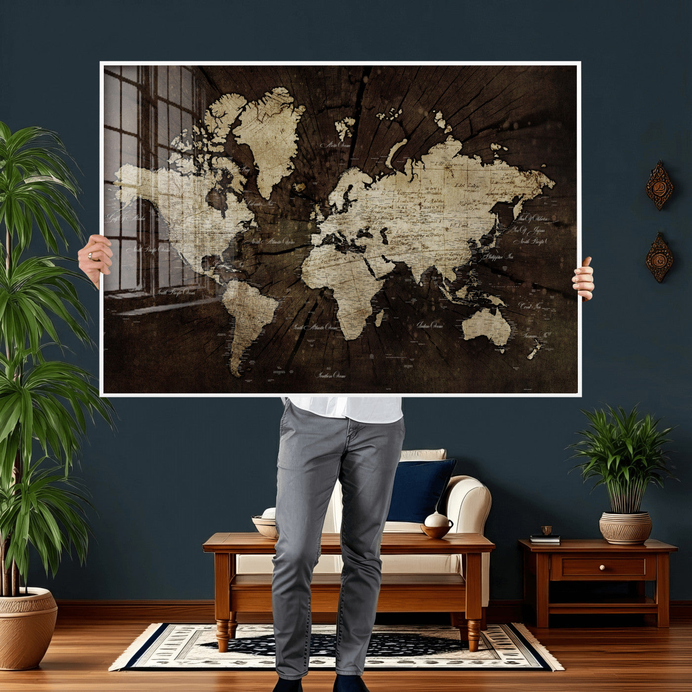 40991509-MGV-CV-36X24 - World Map Wall Art Canvas Print, Modern Decorative Framed Map Artwork Prints for Living Room, Office, Bedroom Wall Decor