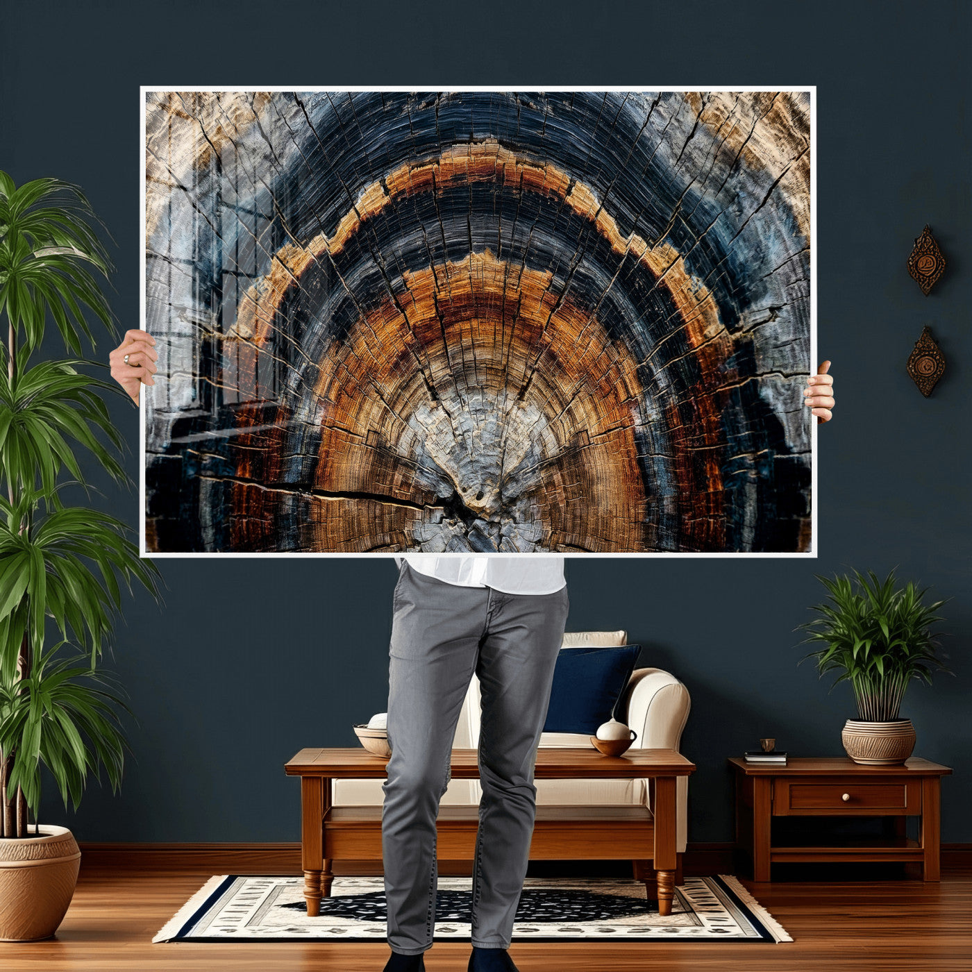 92693966A-MGV-CV-36X24 - Abstract Wood Grain Canvas Print, Tree Ring Pattern Wall Art, Framed Canvas Ready to Hang