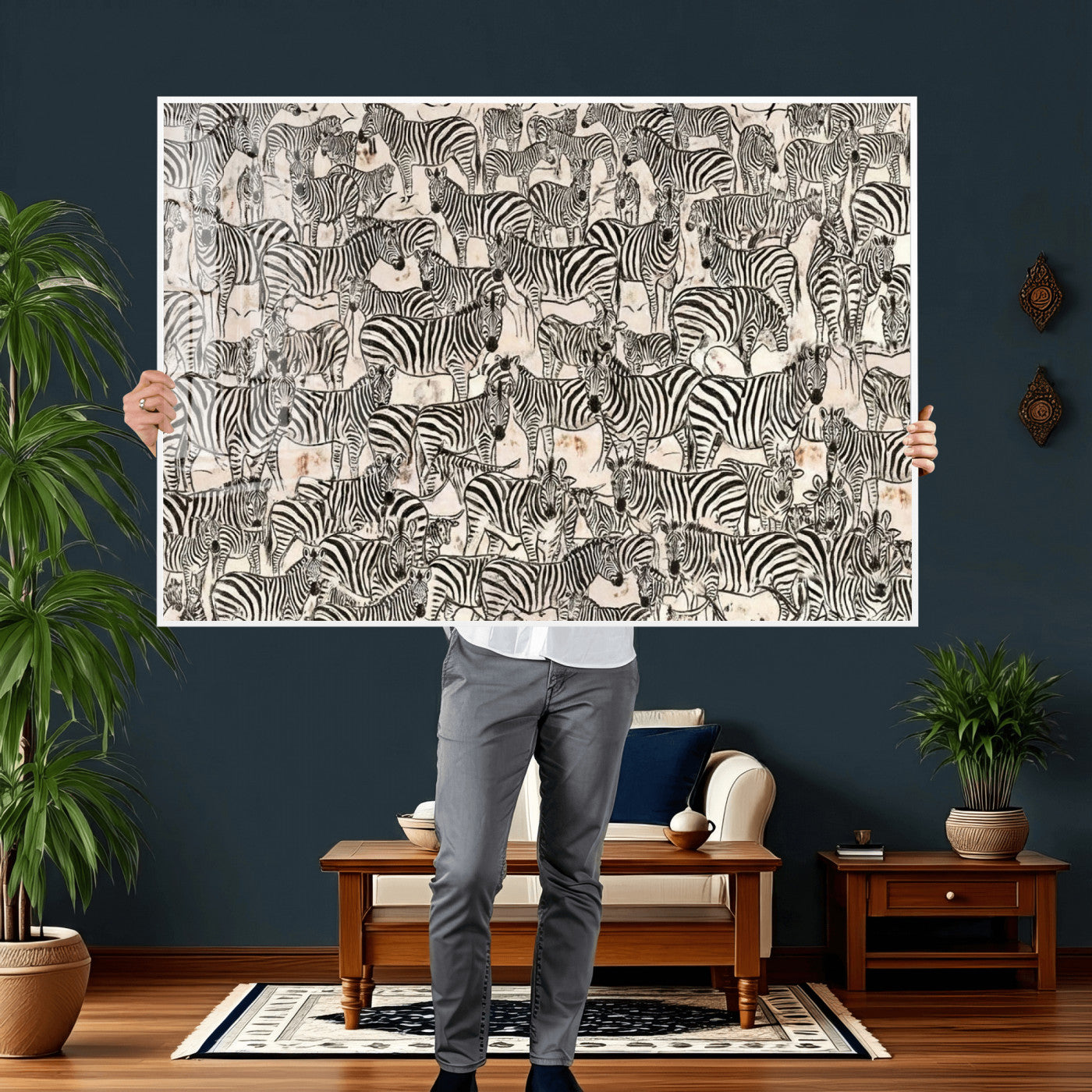 76453377-MGV-CV-36X24 - Farmhouse Animals Wall Art Canvas Print - Abstract Farm Animal Drawing Mid-Century Wall Art for Cabin Decor