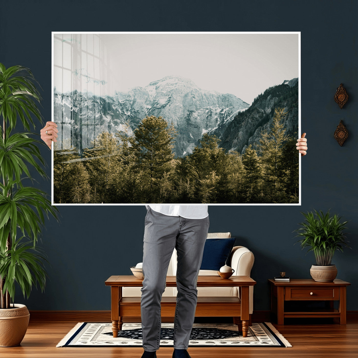 48479662-MGV-CV-36X24 - Mountain Forest Wall Art Canvas Print, Alpine Landscape Nature Photography, Moody Wilderness Wall Decor