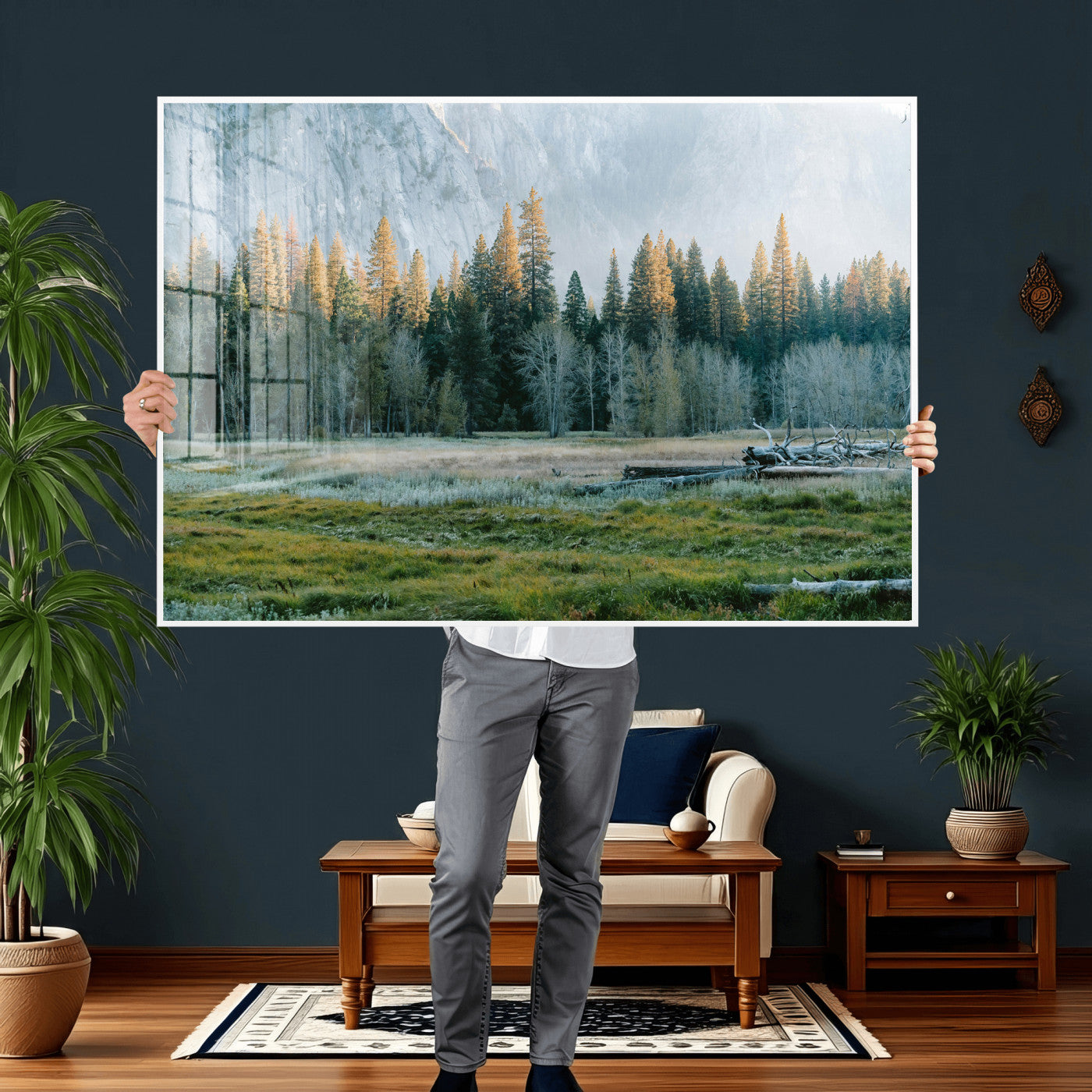 95548744-MGV-CV-36X24 - Forest Meadow Wall Art Canvas Print, Pine Tree Landscape Nature Artwork, Mountain Valley Scenic Photography, Calm Wilderness Wall Decor