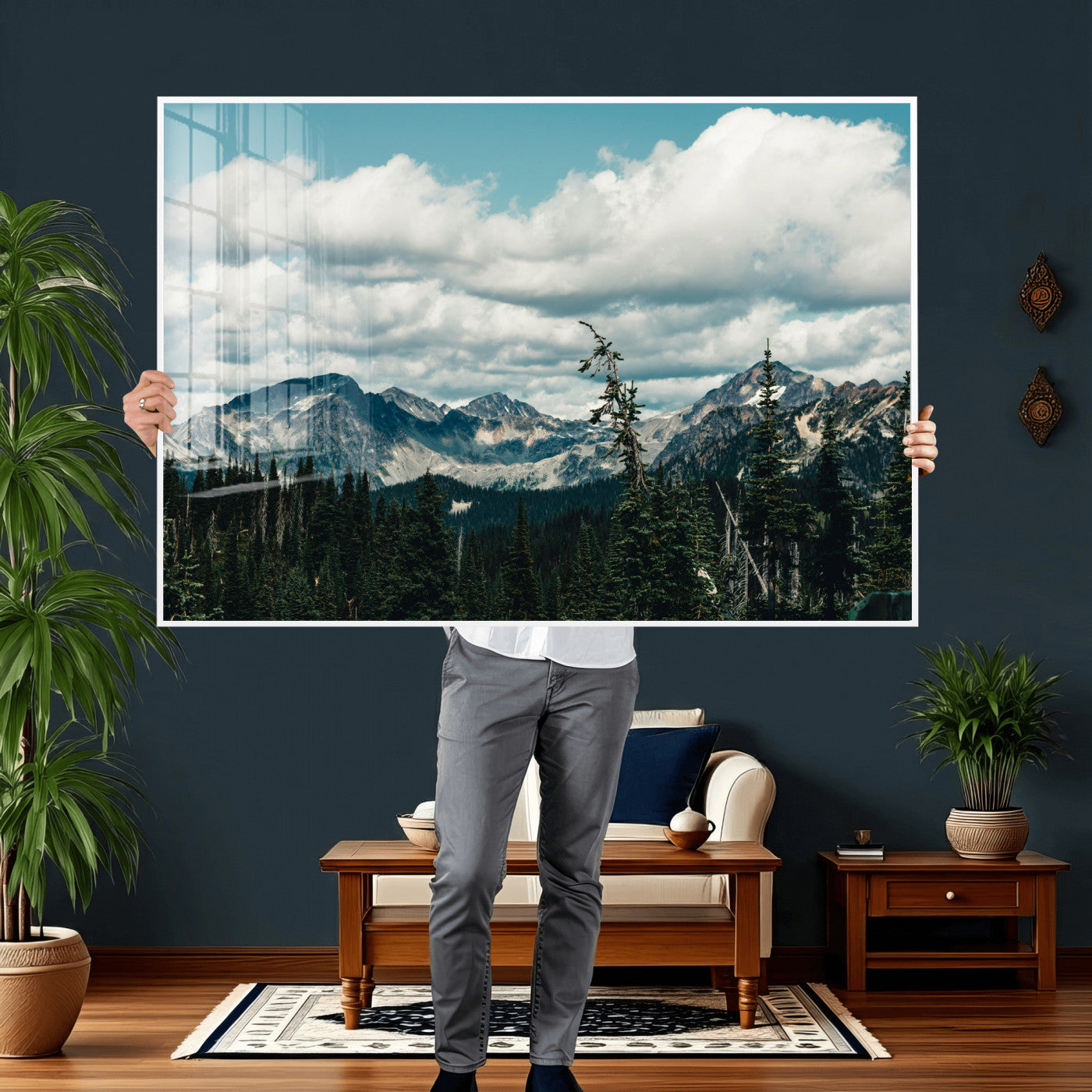 30416773-MGV-CV-36X24 - Mountain Forest Wall Art Canvas Print, Alpine Pine Tree Landscape Photography, Scenic Wilderness Mountain View, Nature Wall Decor