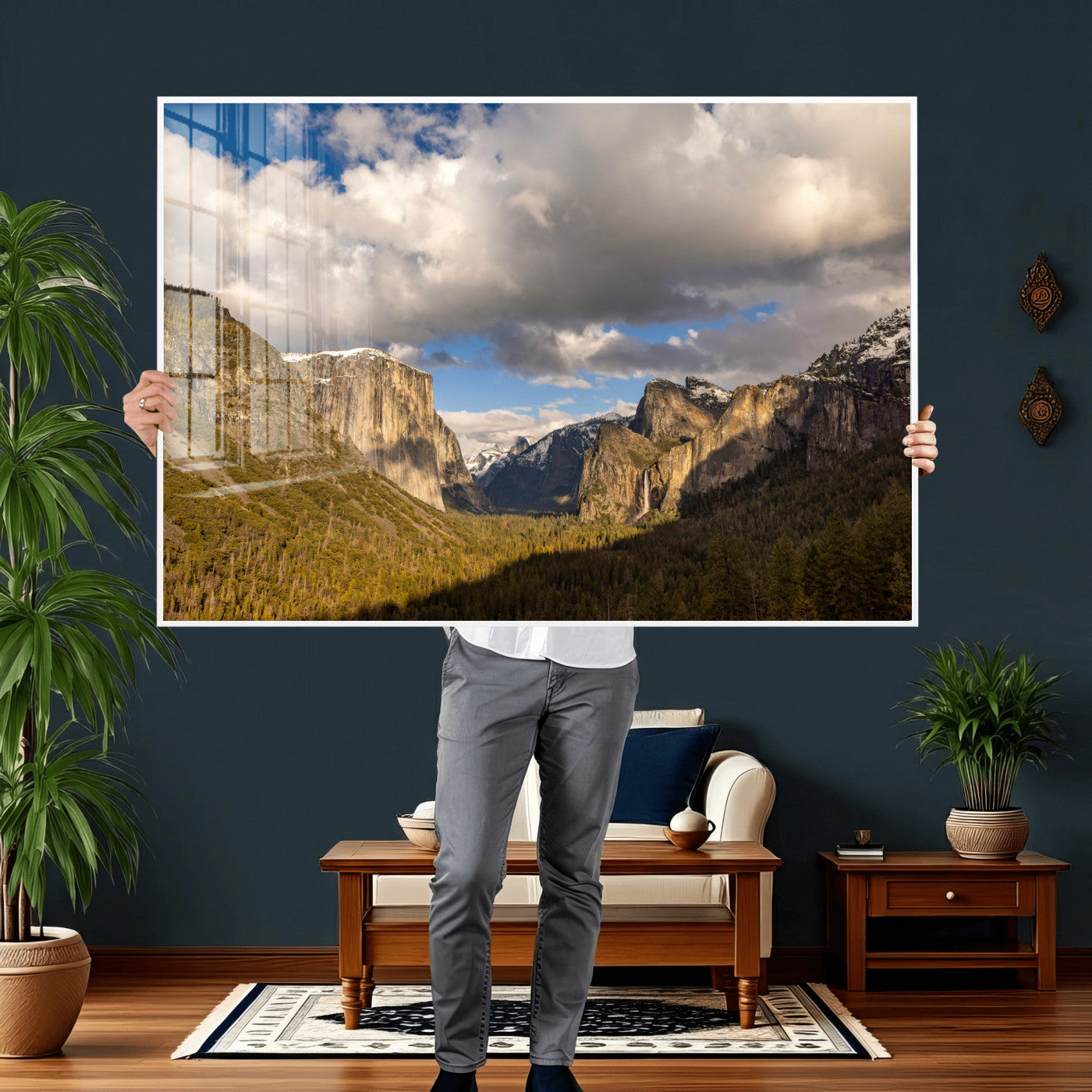 51451302-MGV-CV-36X24 - Yosemite Valley Mountain Landscape Wall Art Canvas Print, Granite Cliff Forest Valley Canvas Print, California National Park Scenic Art Printing