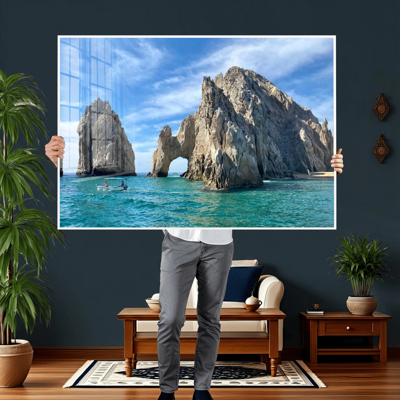 20946478-MGV-CV-36X24 - El Arco Cabo San Lucas Ocean Arch Wall Art Canvas Print, Baja California Rock Arch Seascape Canvas Print, Mexico Coastal Landmark Scenic Art Printing